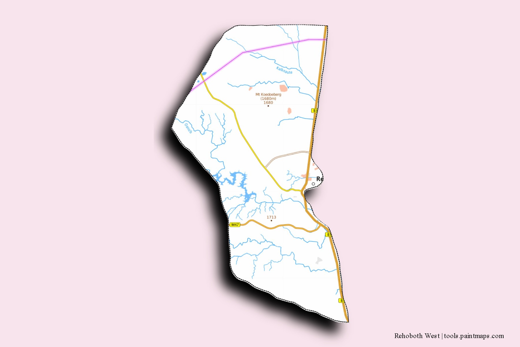 Rehoboth Urban West neighborhoods and villages map with 3D shadow effect