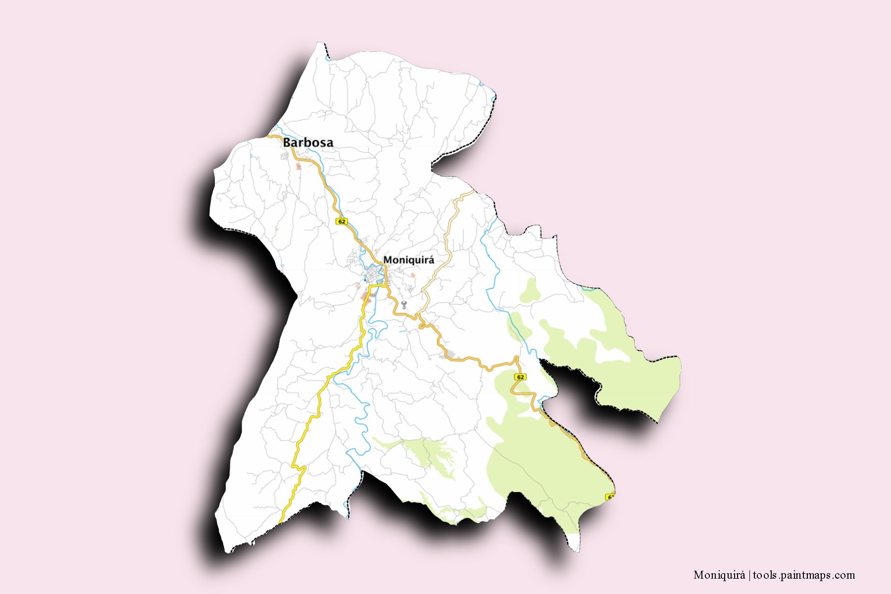 Moniquirá neighborhoods and villages map with 3D shadow effect