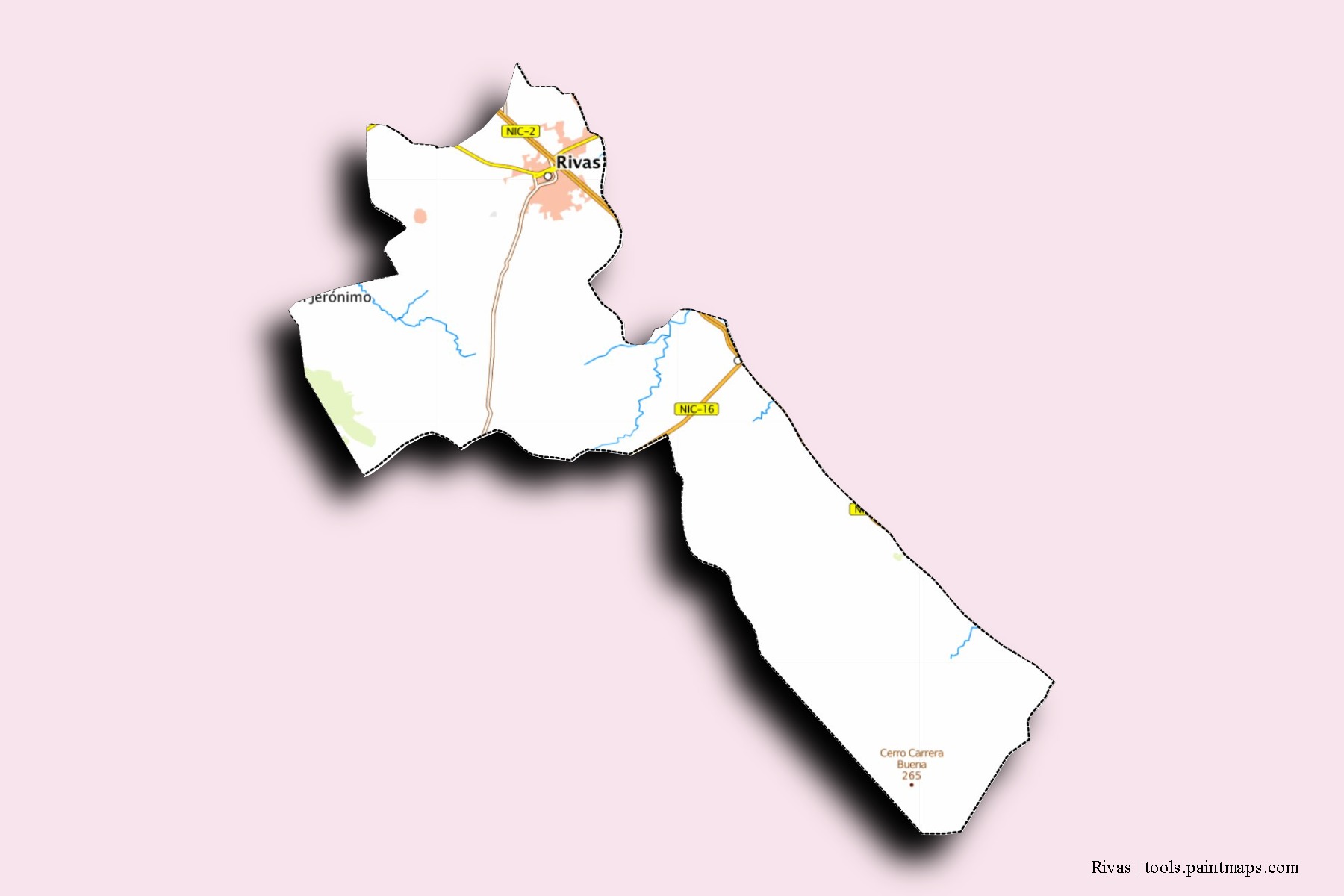 Mapa de barrios y pueblos de Rivas con efecto de sombra 3D