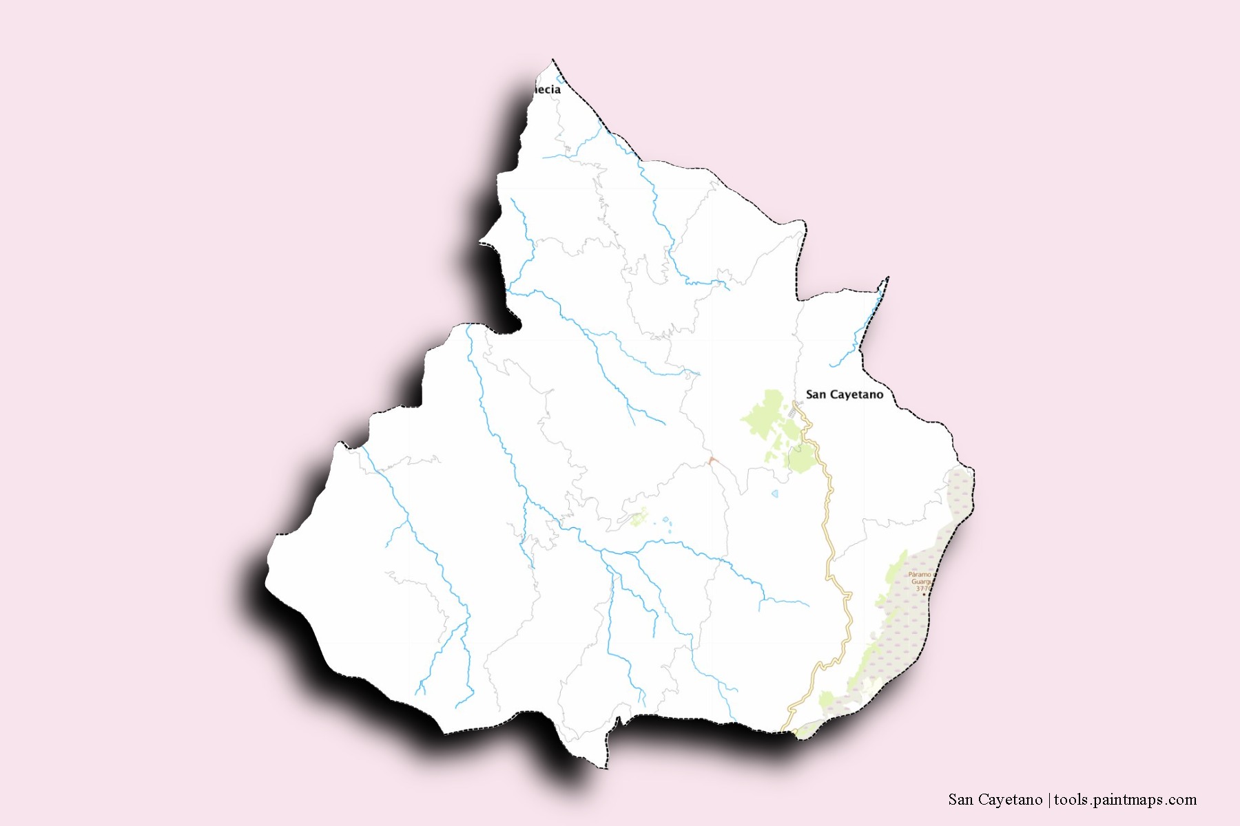 San Cayetano neighborhoods and villages map with 3D shadow effect