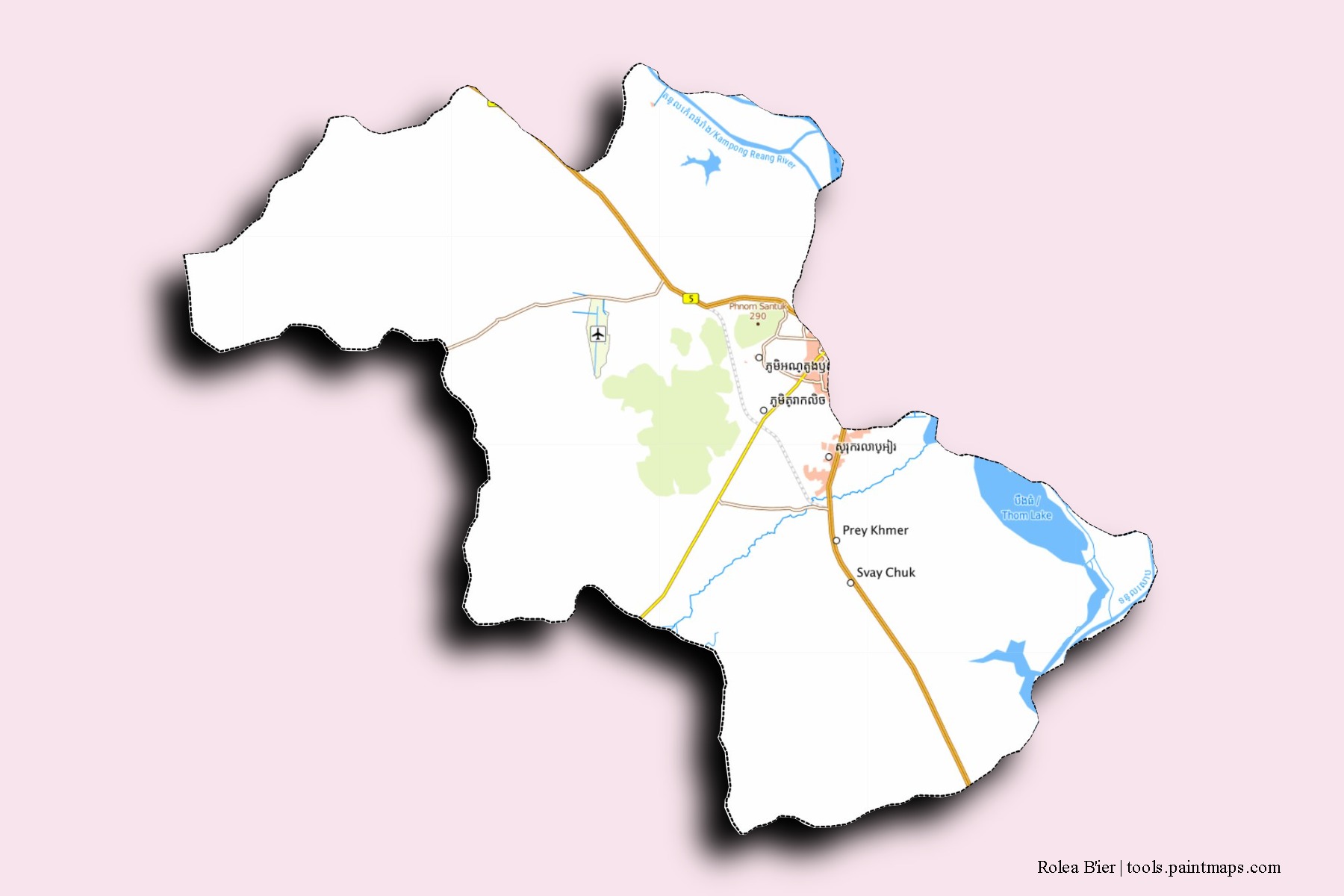 Mapa de barrios y pueblos de Rolea B'ier con efecto de sombra 3D