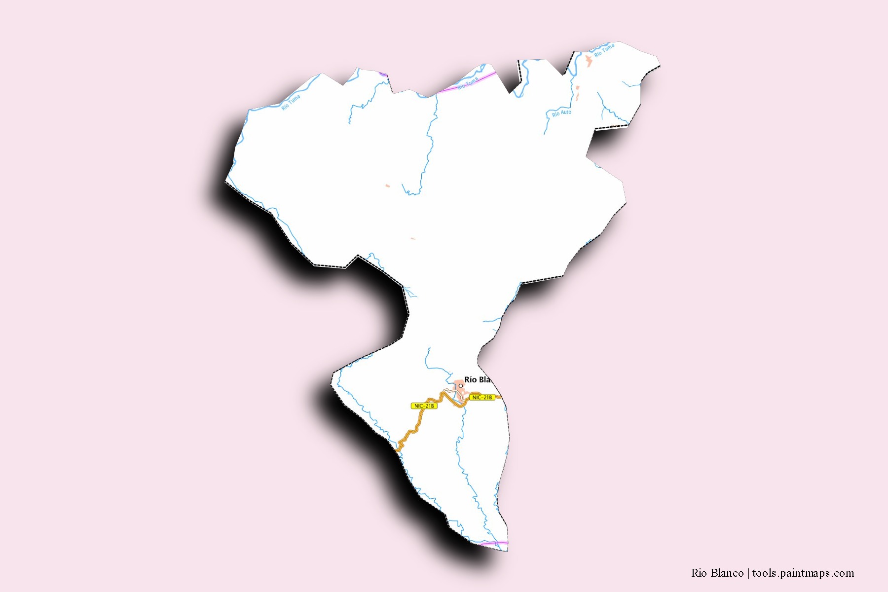 Mapa de barrios y pueblos de Rio Blanco con efecto de sombra 3D