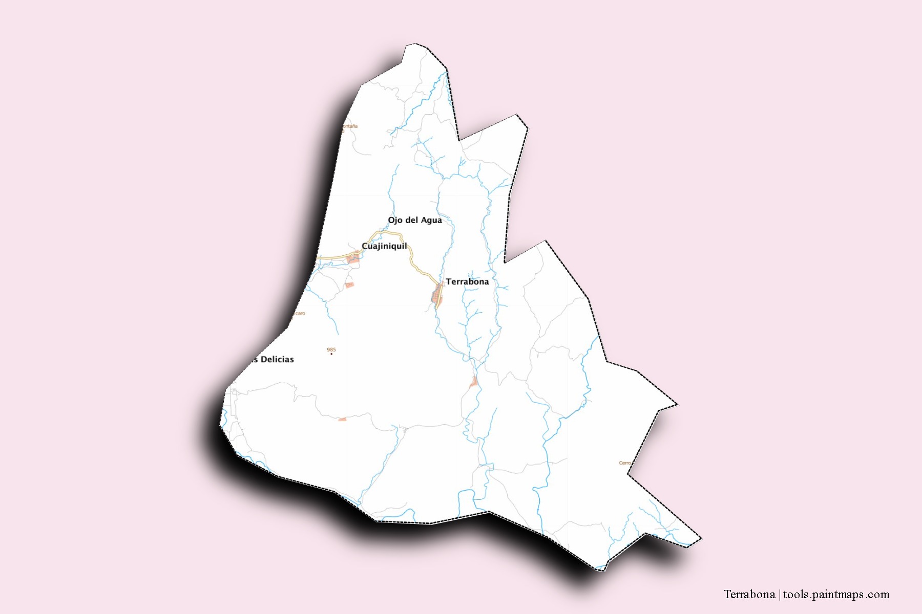 Mapa de barrios y pueblos de Terrabona con efecto de sombra 3D