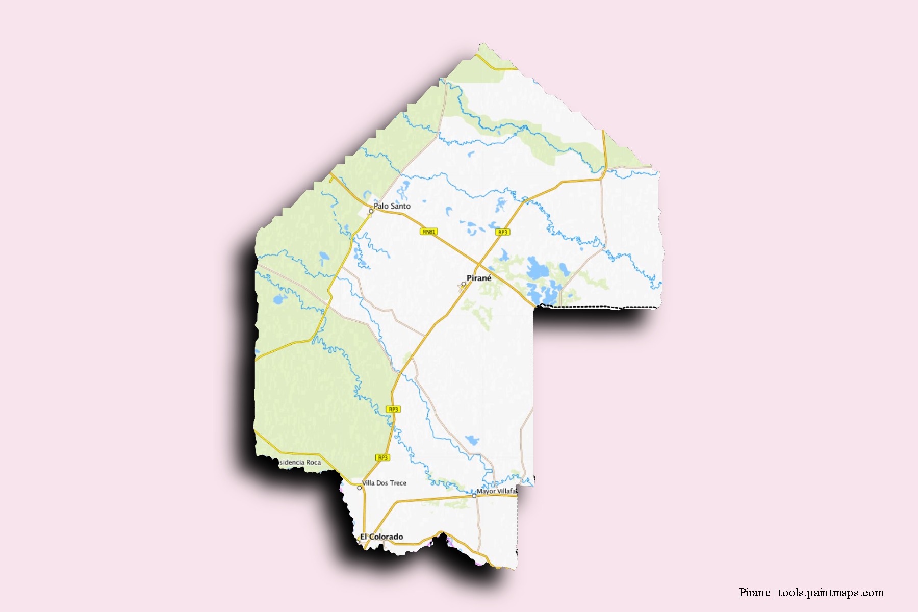 Mapa de barrios y pueblos de Pirane con efecto de sombra 3D