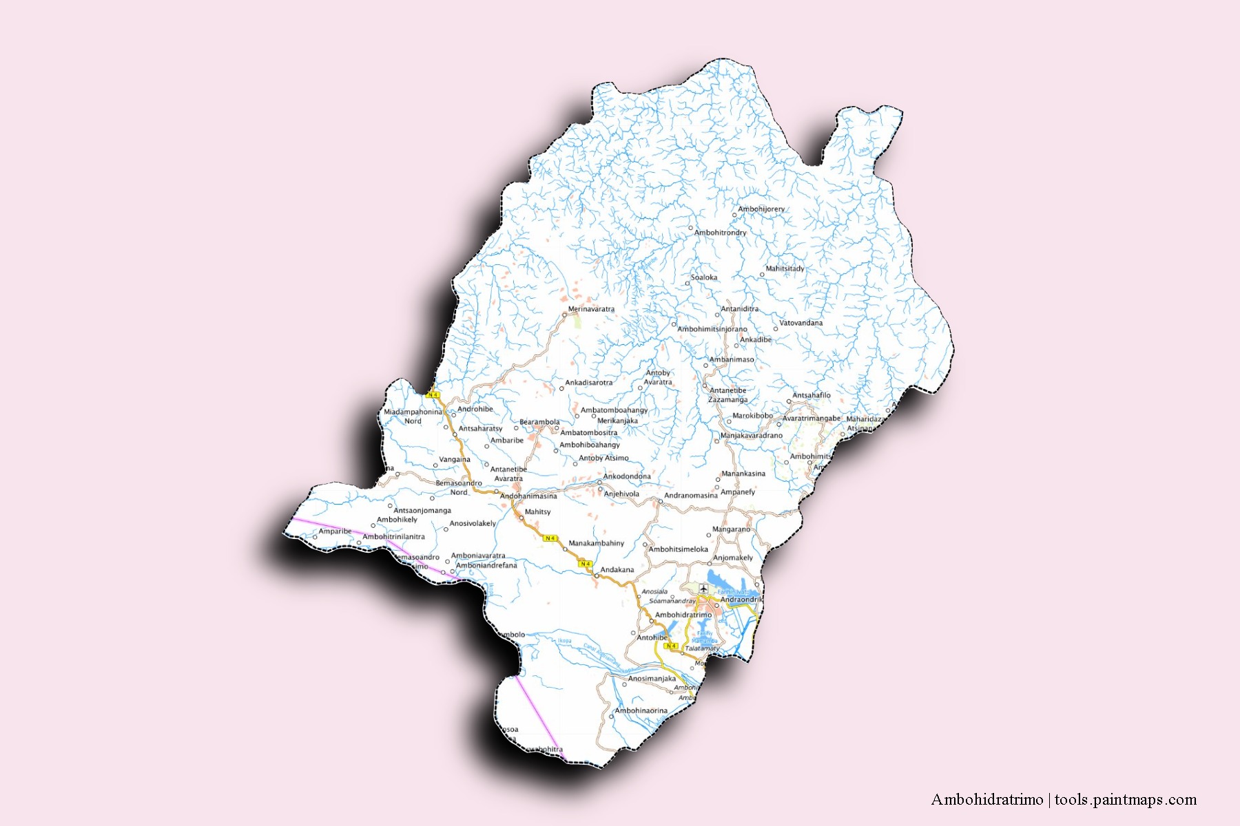 Mapa de barrios y pueblos de Ambohidratrimo con efecto de sombra 3D