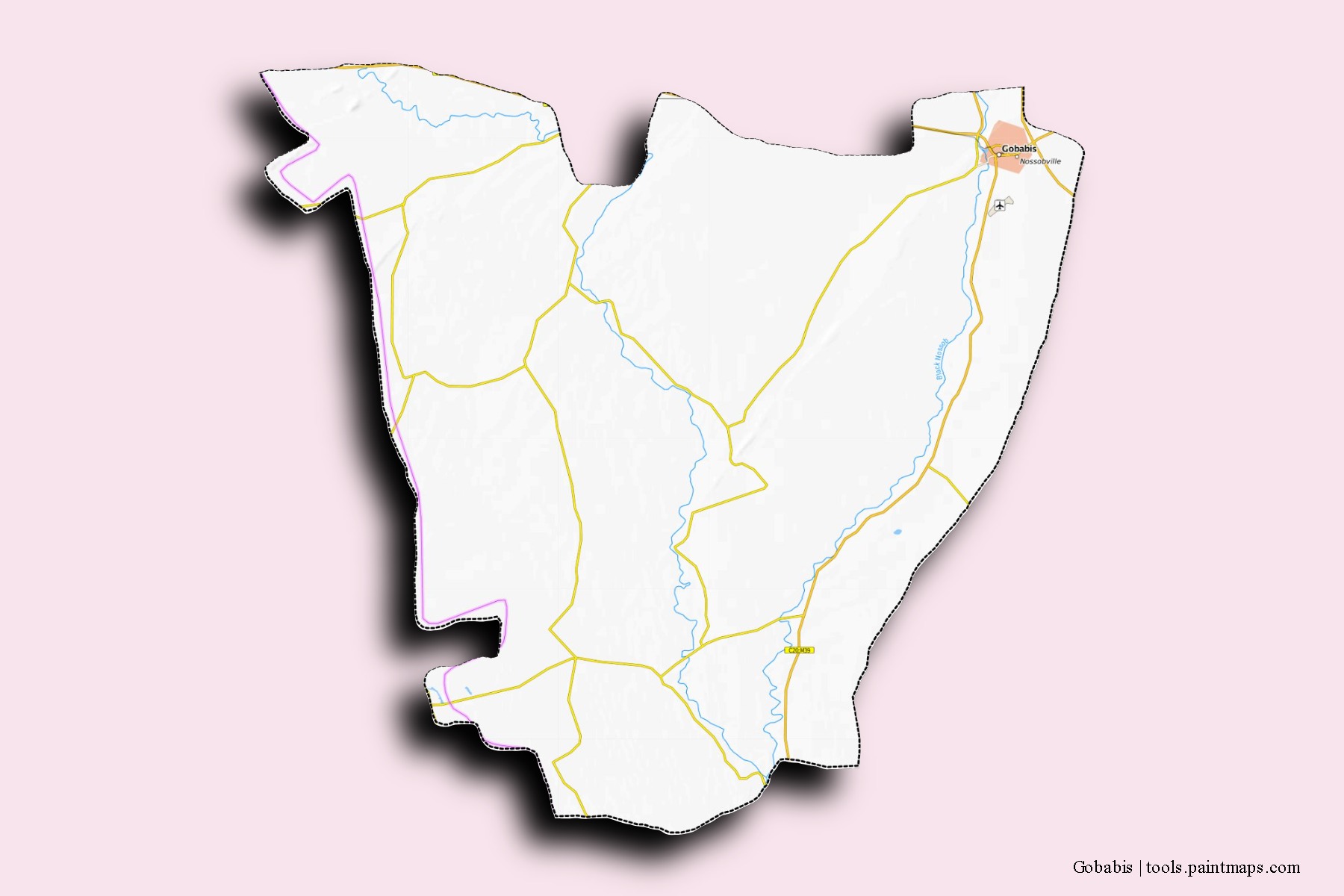 Mapa de barrios y pueblos de Gobabis con efecto de sombra 3D