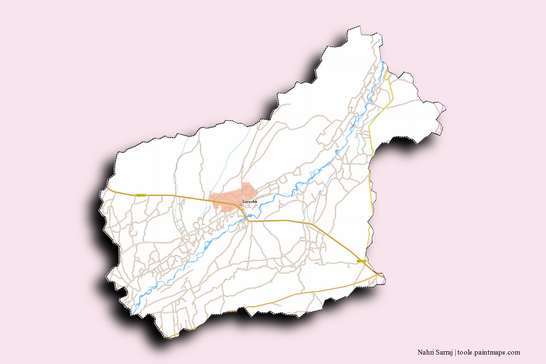 Mapa de barrios y pueblos de Nahri Sarraj con efecto de sombra 3D