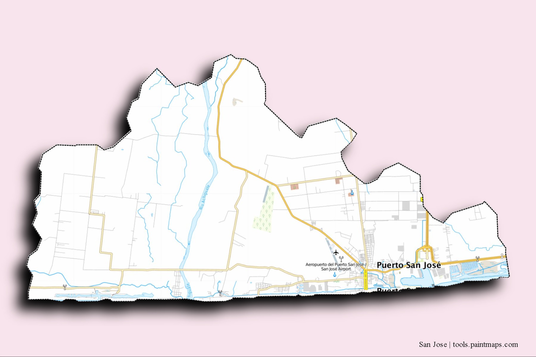 Mapa de barrios y pueblos de San Jose con efecto de sombra 3D