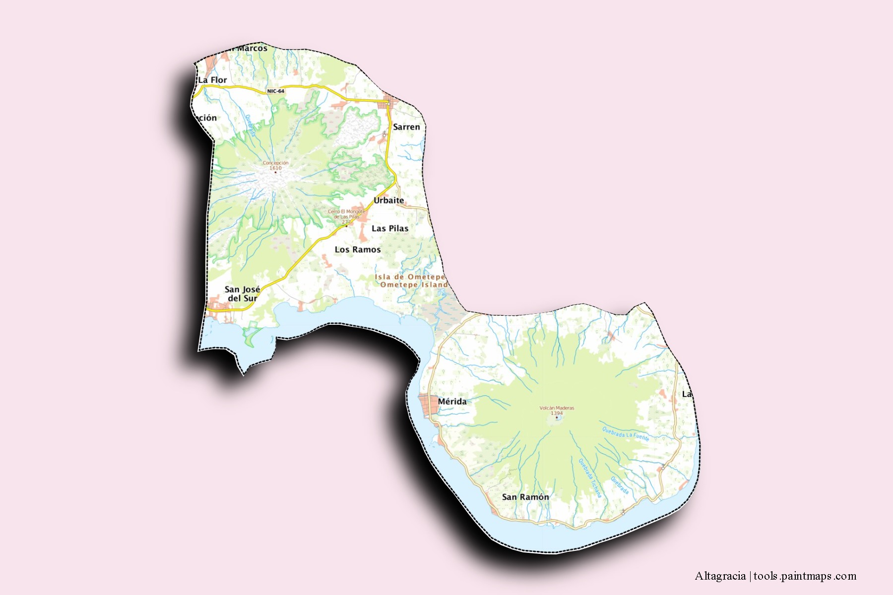 Altagracia neighborhoods and villages map with 3D shadow effect