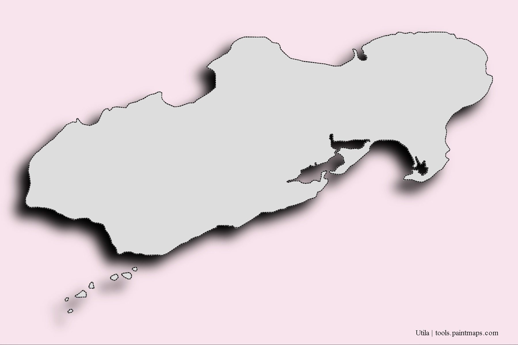 Útila neighborhoods and villages map with 3D shadow effect