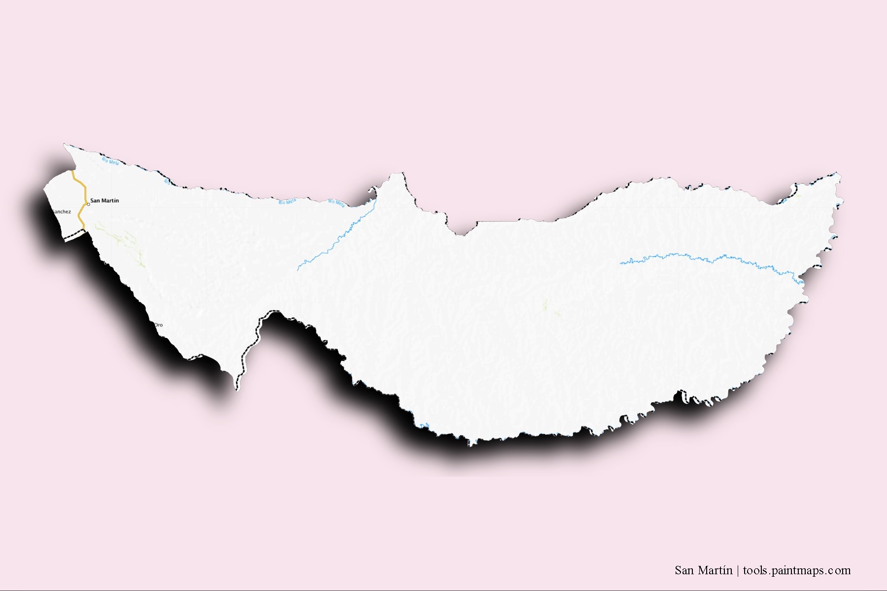 San Martín neighborhoods and villages map with 3D shadow effect