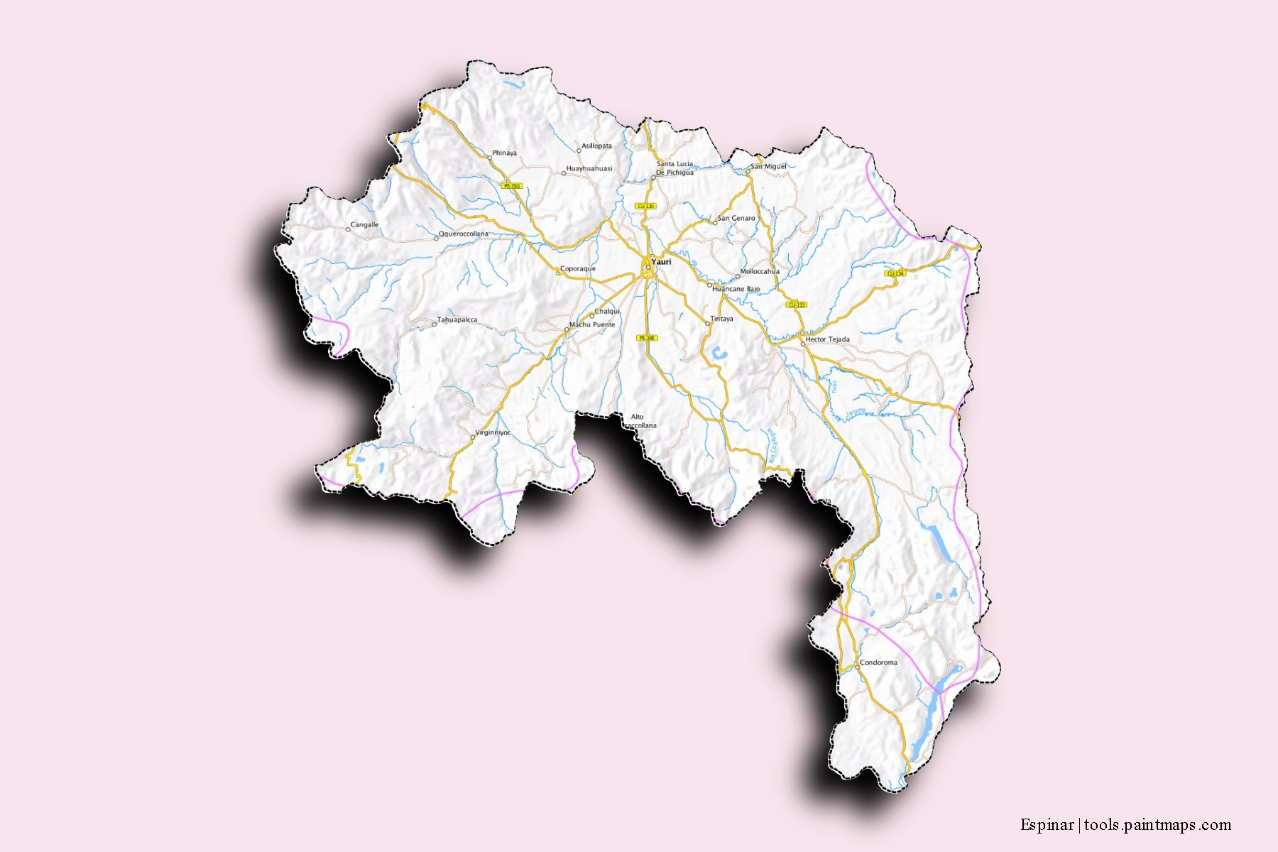 Mapa de barrios y pueblos de Espinar con efecto de sombra 3D