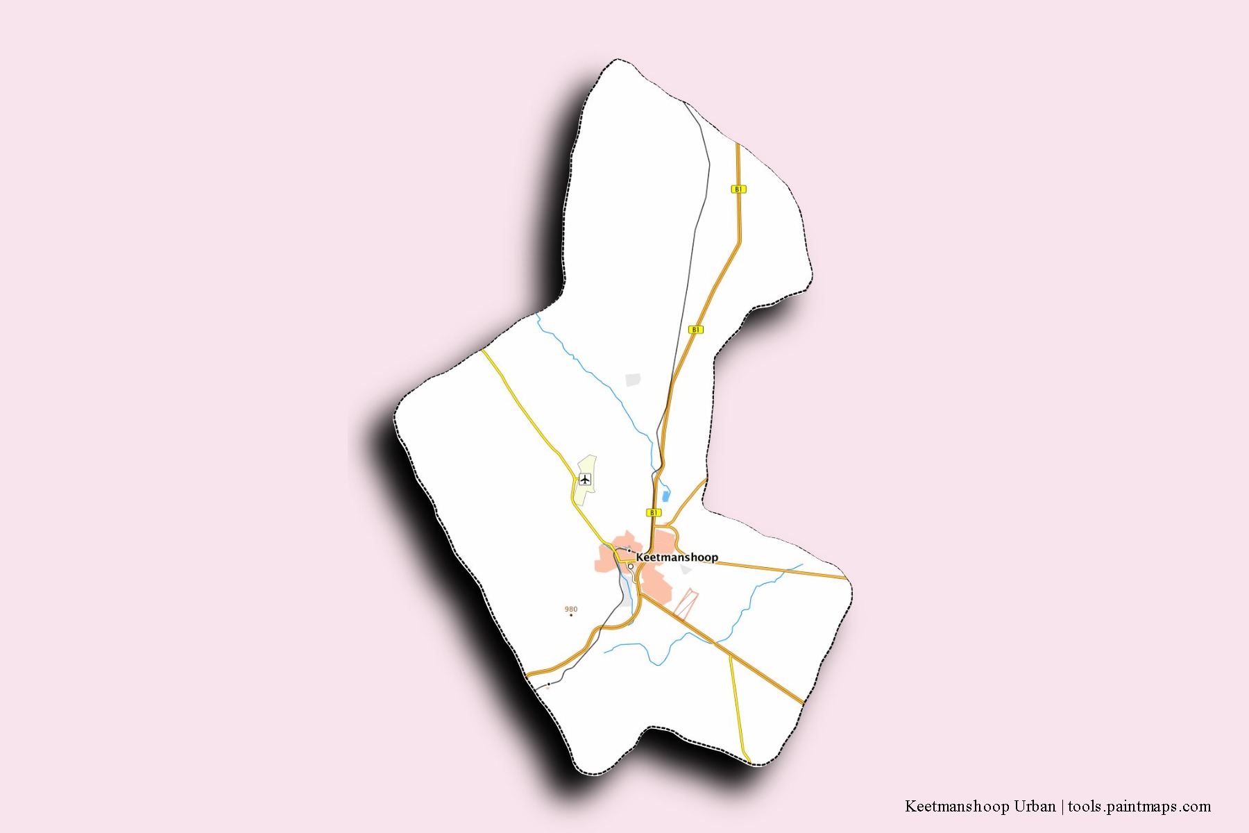 Mapa de barrios y pueblos de Keetmanshoop Urban con efecto de sombra 3D