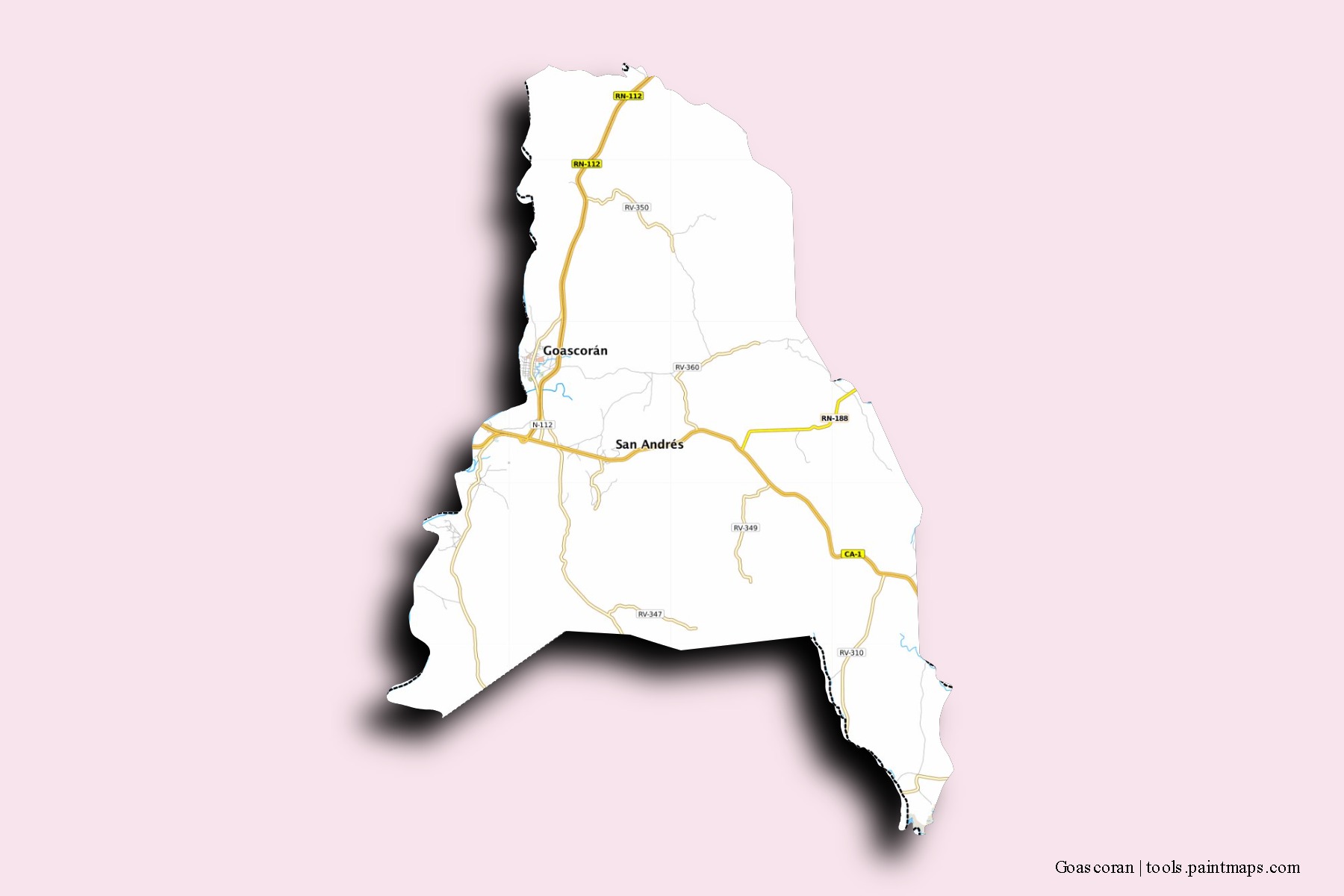 Goascorán neighborhoods and villages map with 3D shadow effect