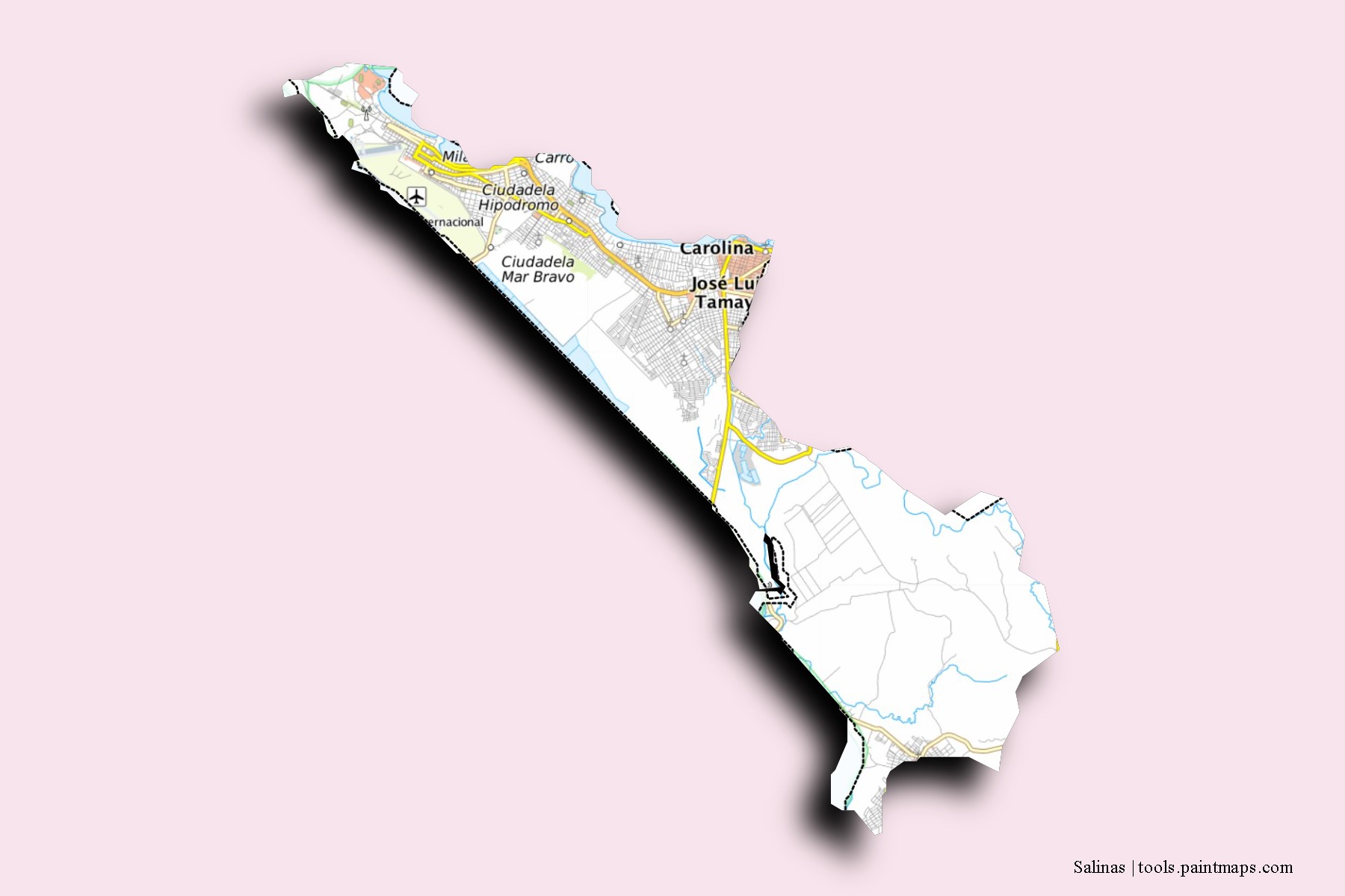 Salinas neighborhoods and villages map with 3D shadow effect