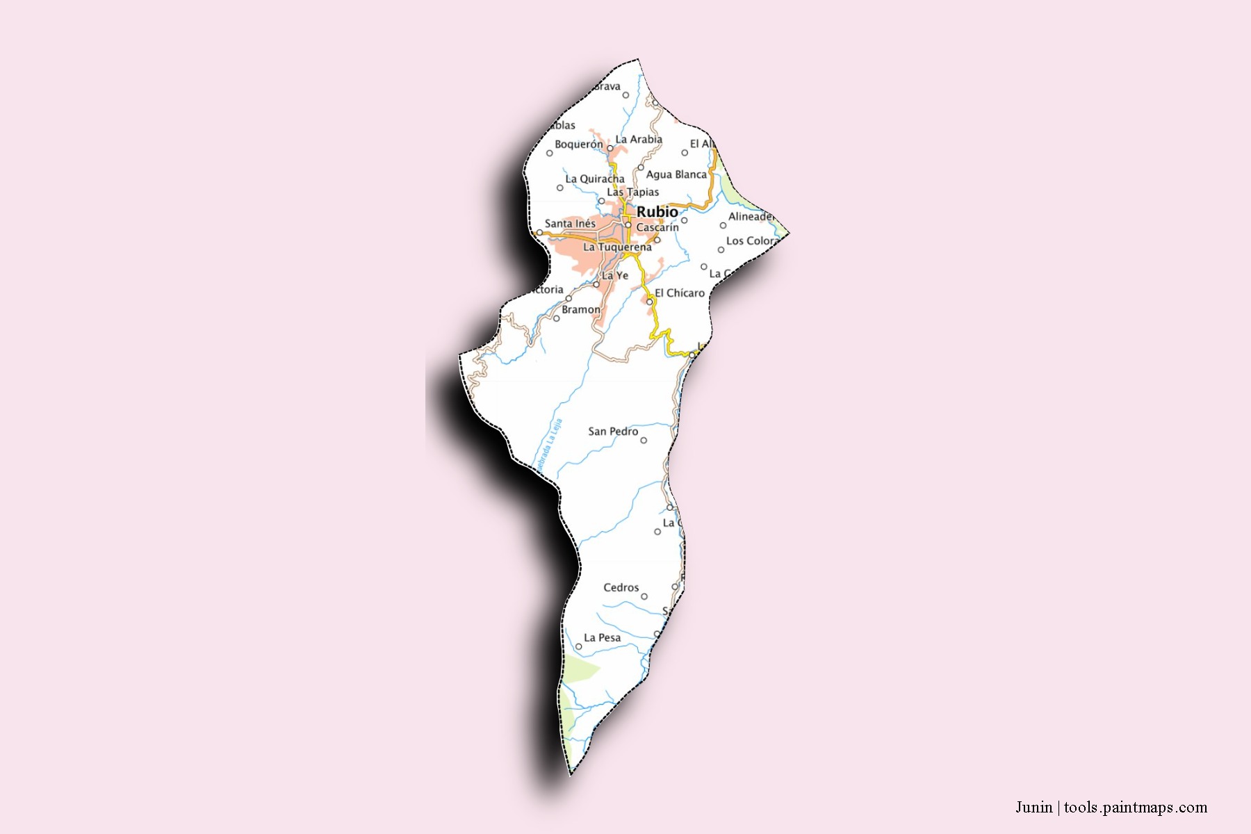 Mapa de barrios y pueblos de Junin con efecto de sombra 3D