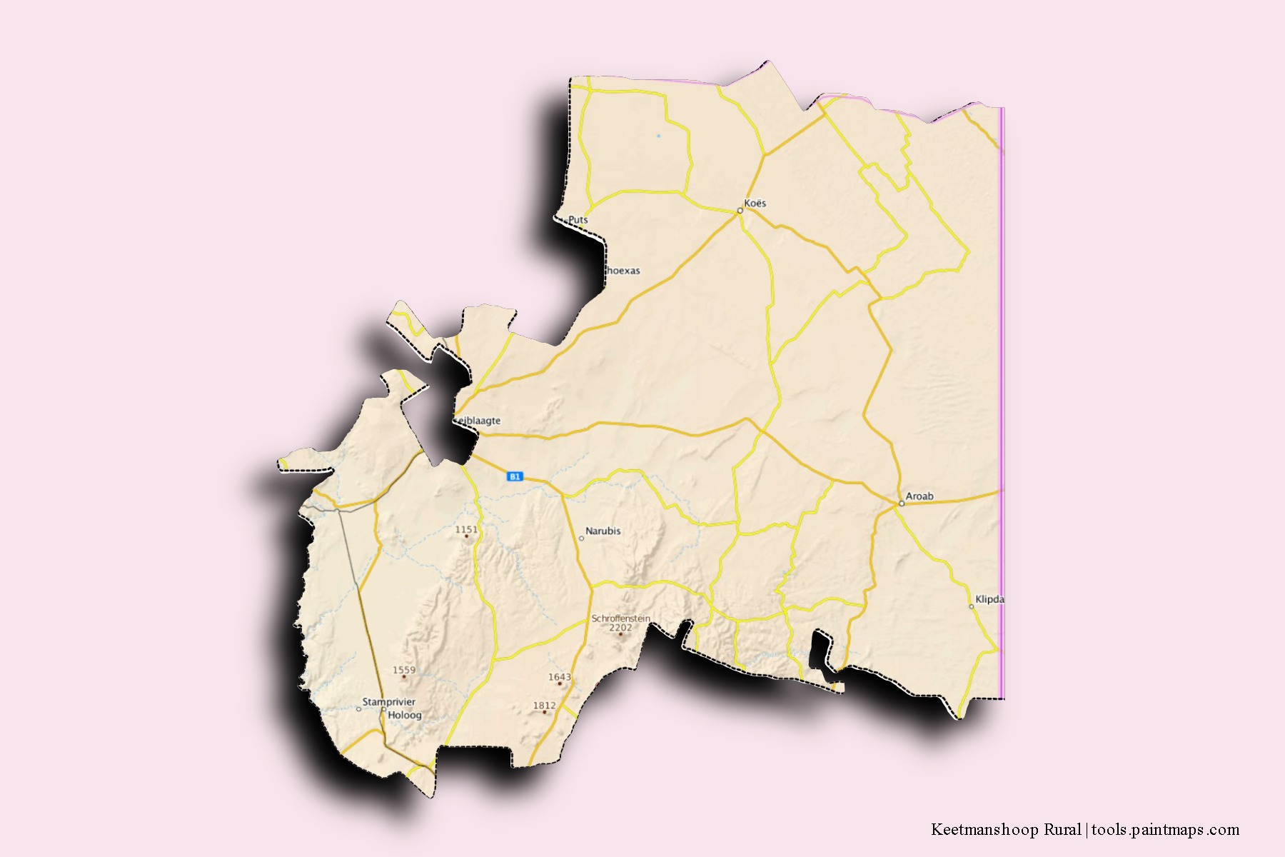 Keetmanshoop Rural neighborhoods and villages map with 3D shadow effect