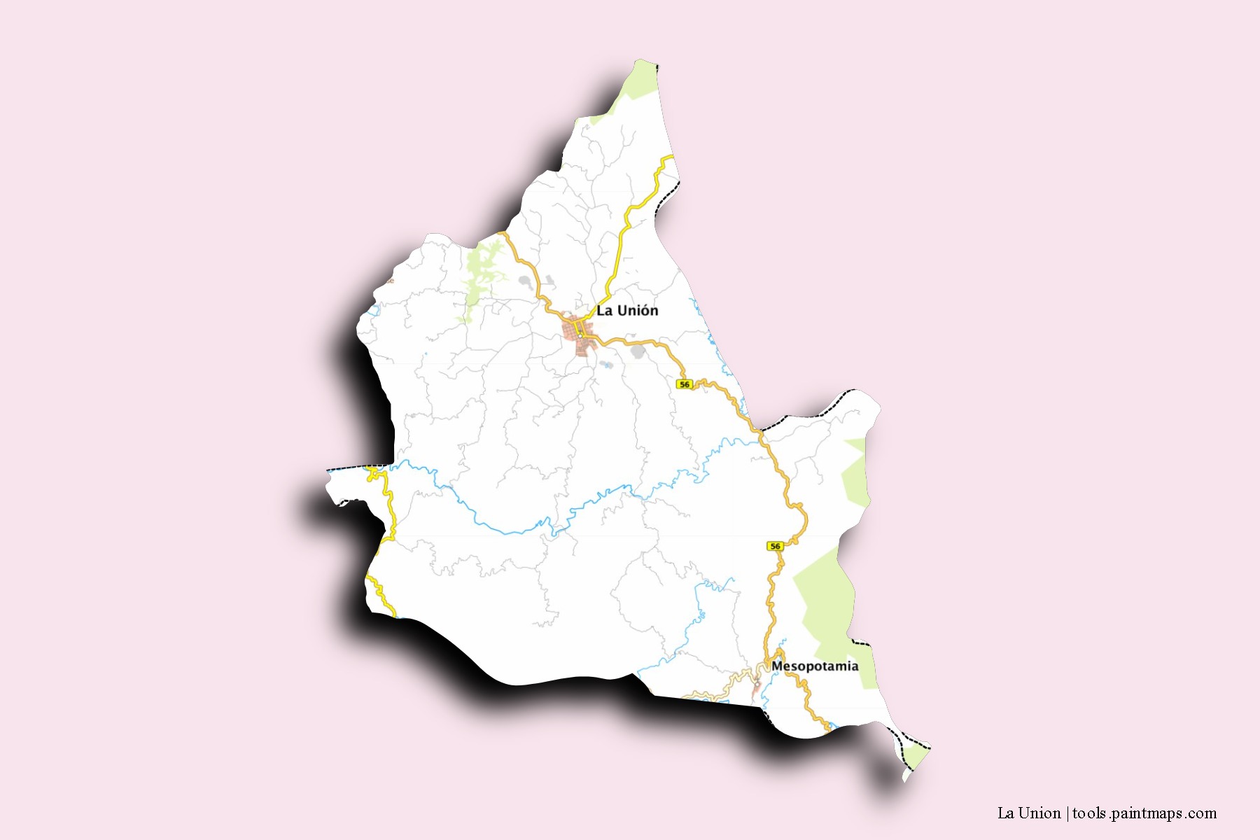 Mapa de barrios y pueblos de La Union con efecto de sombra 3D