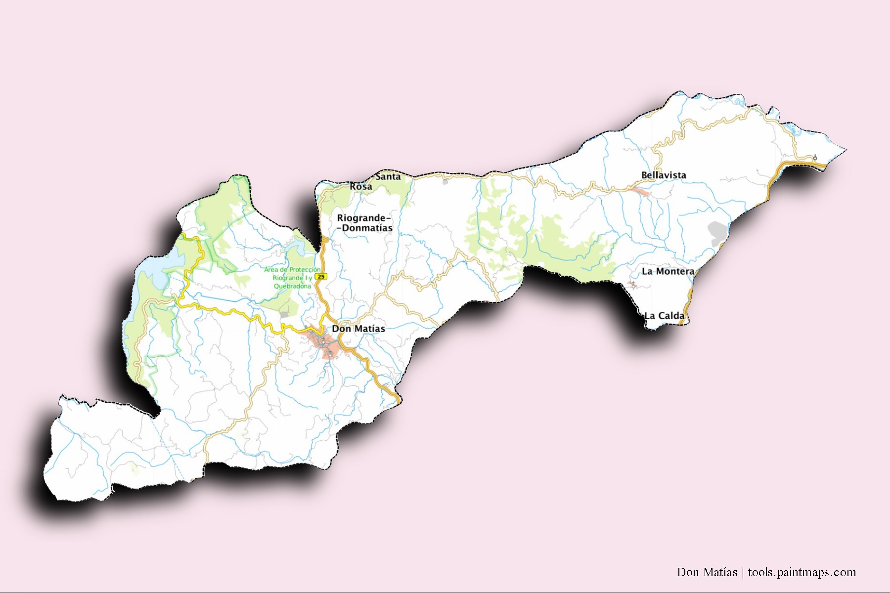 Don Matías neighborhoods and villages map with 3D shadow effect