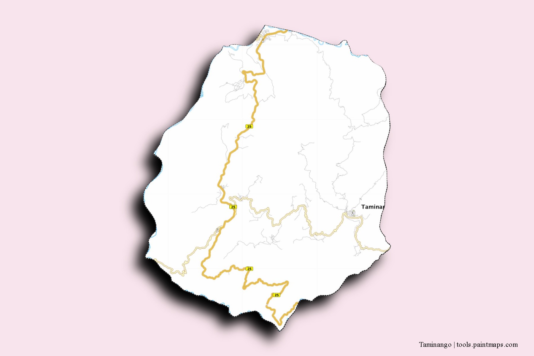 Mapa de barrios y pueblos de Taminango con efecto de sombra 3D