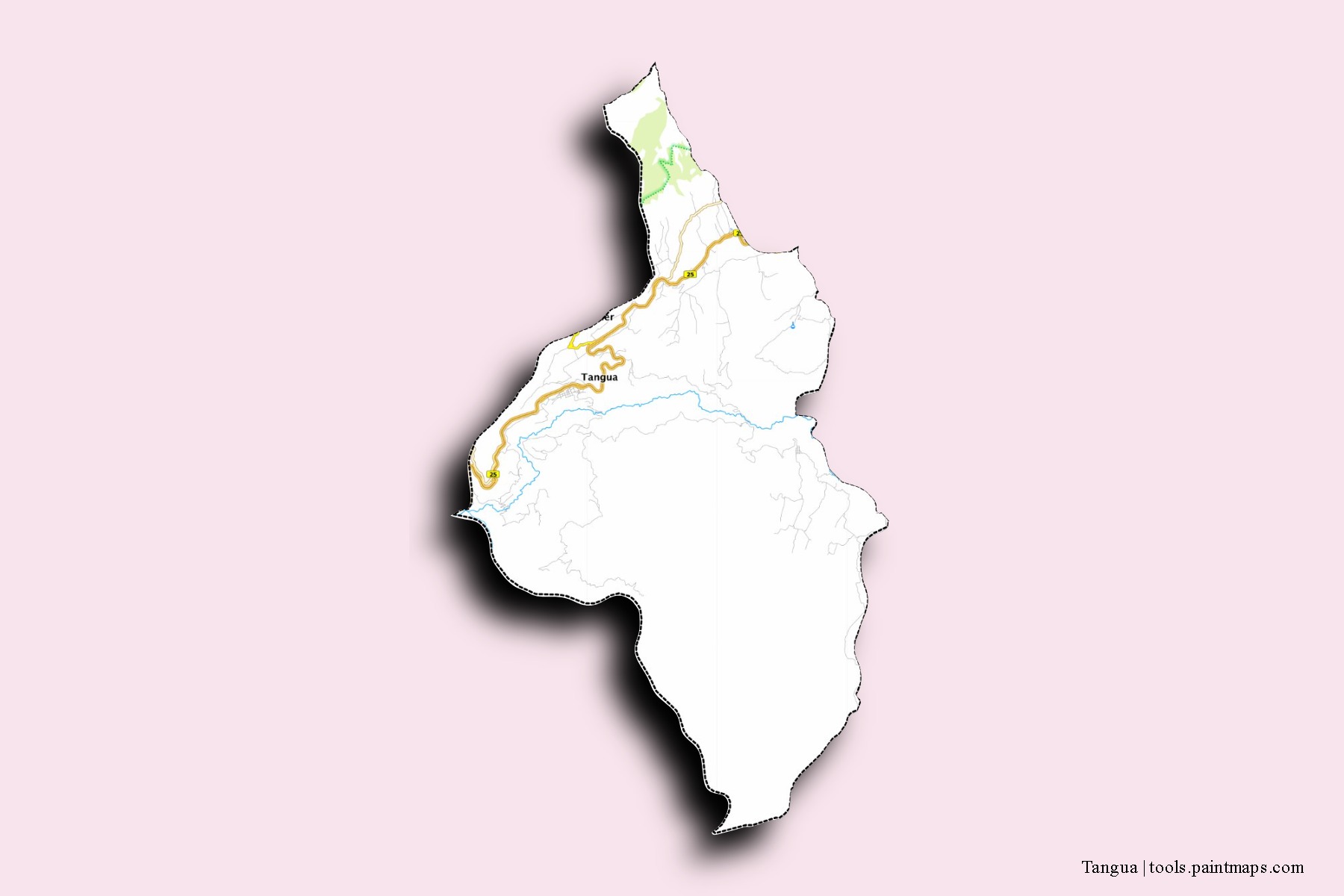 Mapa de barrios y pueblos de Tangua con efecto de sombra 3D