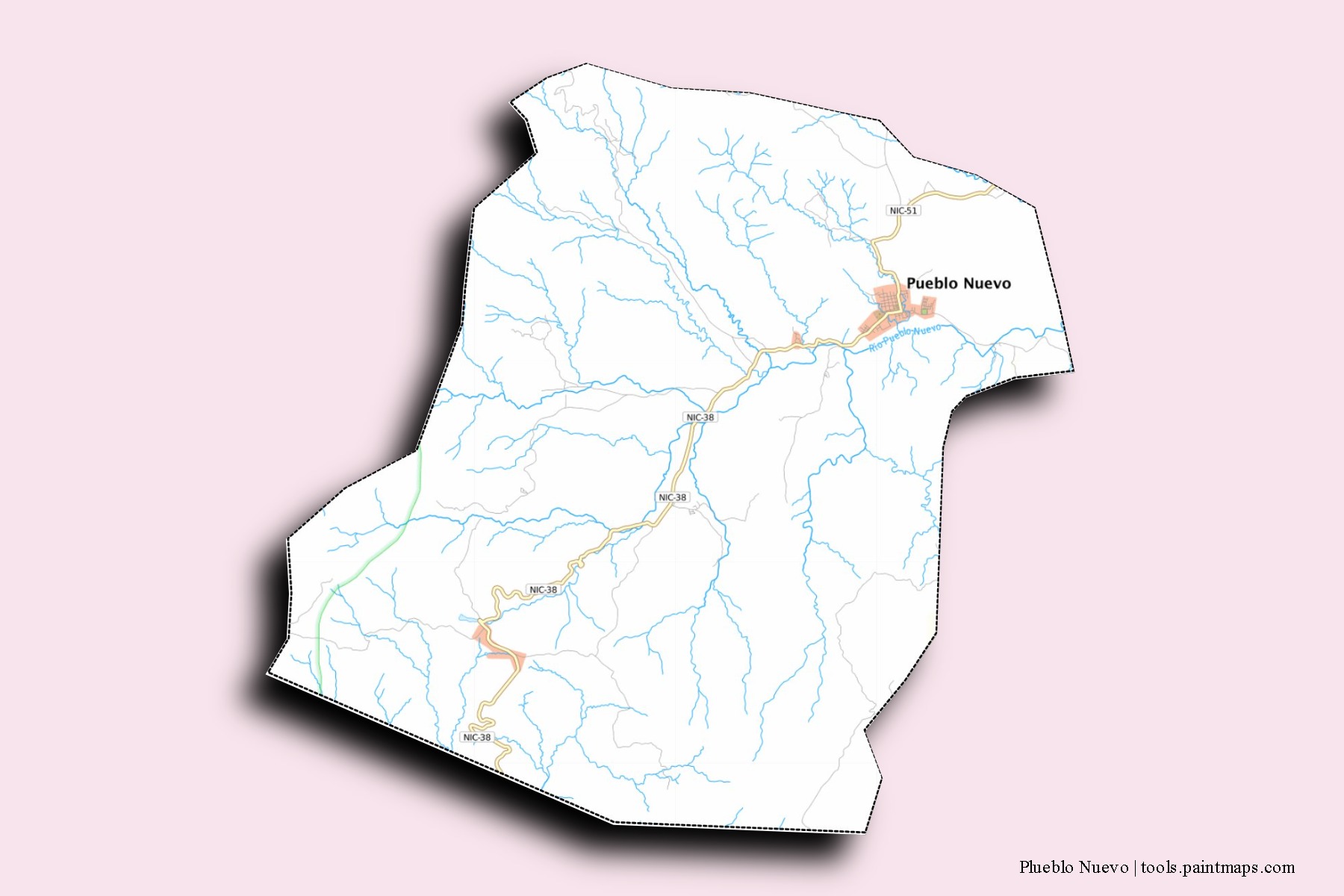 Mapa de barrios y pueblos de Plueblo Nuevo con efecto de sombra 3D