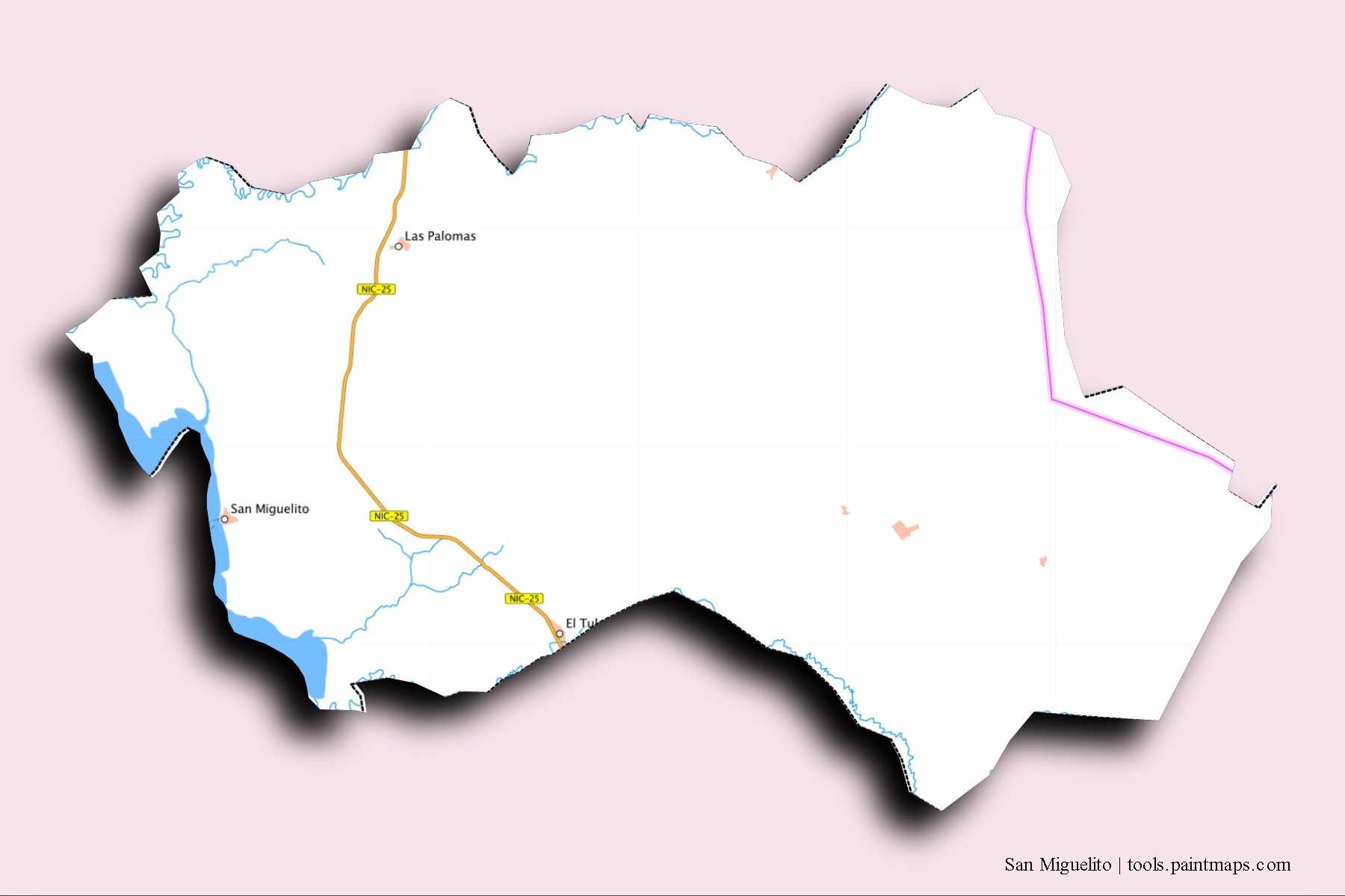 Mapa de barrios y pueblos de San Miguelito con efecto de sombra 3D