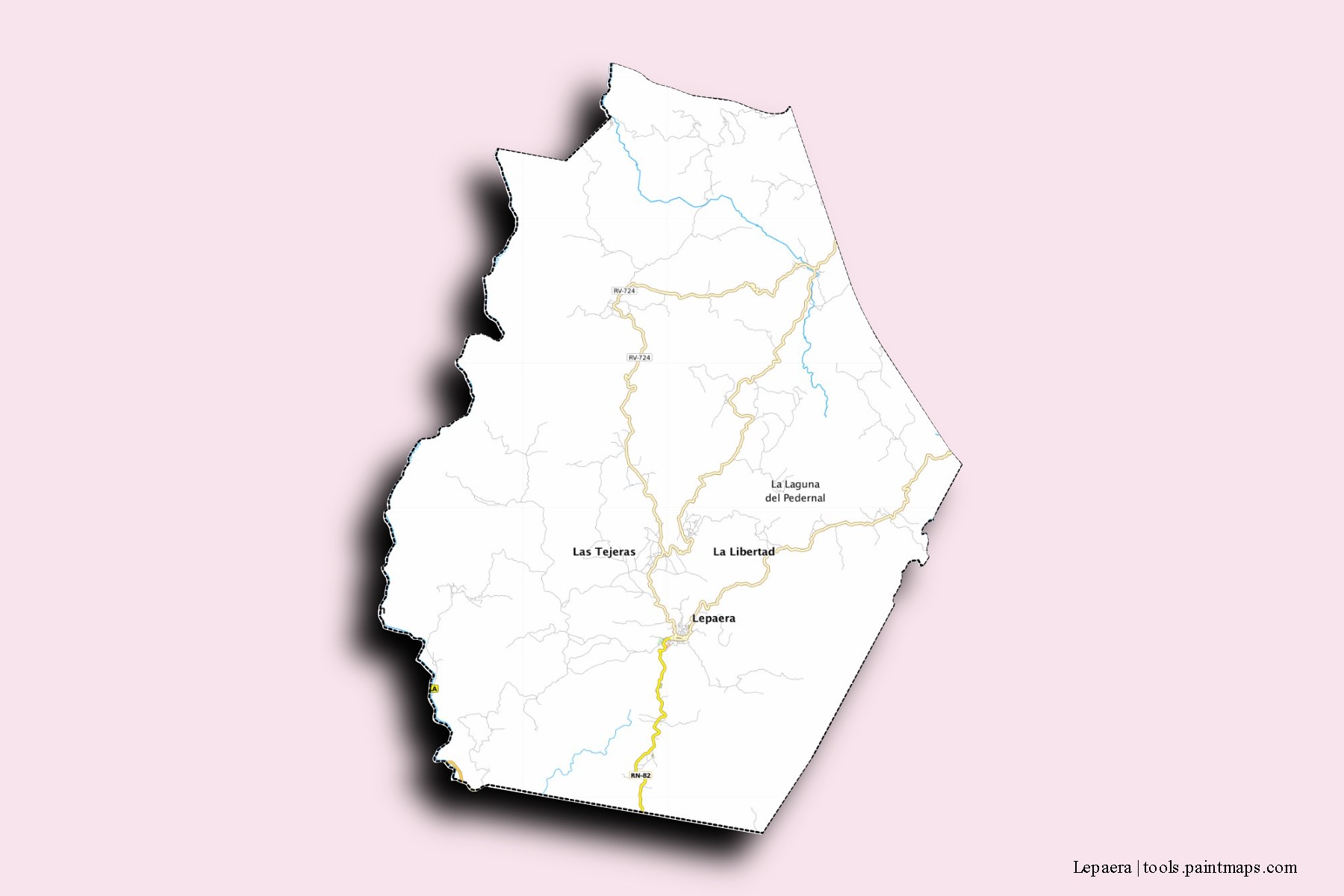 Mapa de barrios y pueblos de Lepaera con efecto de sombra 3D