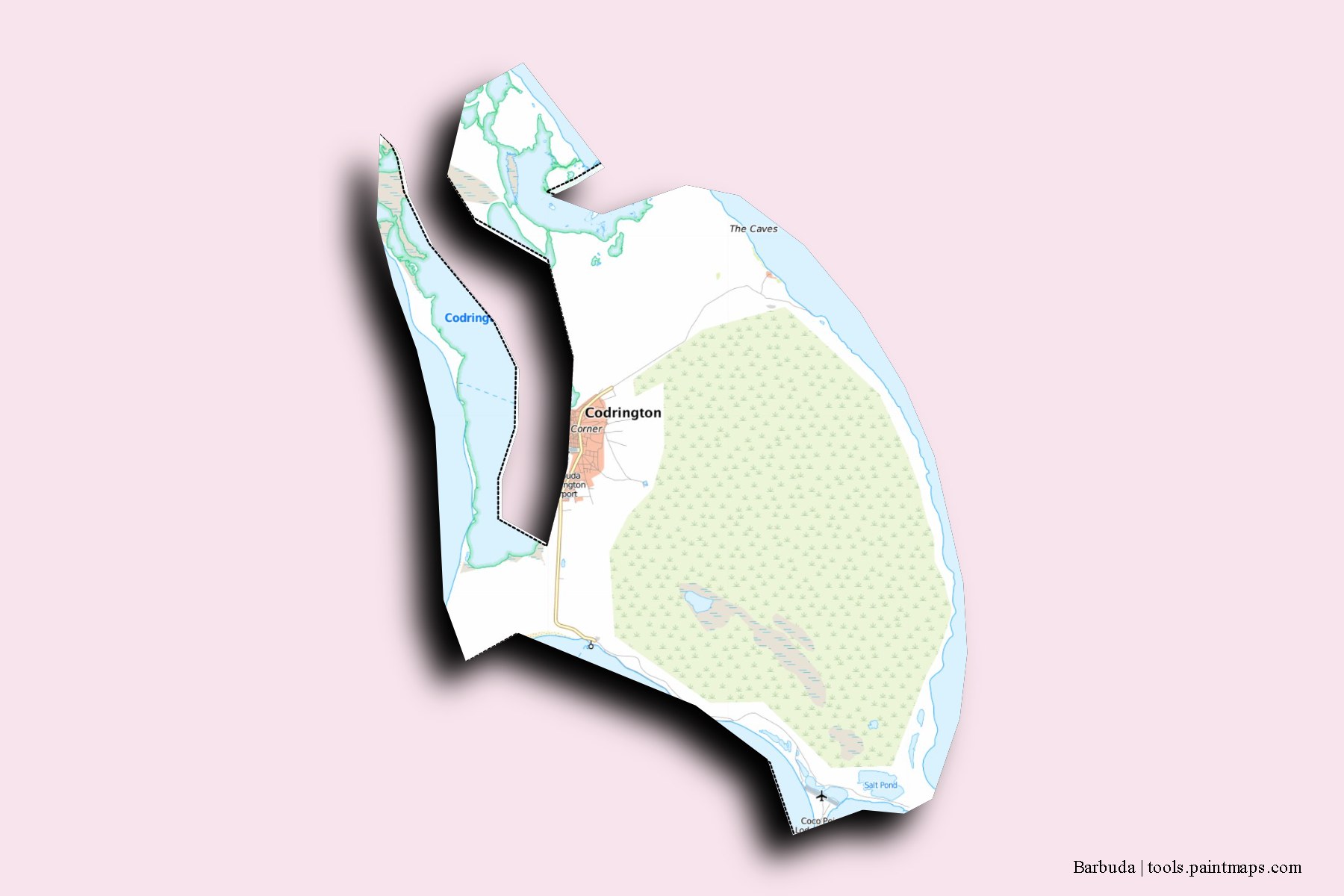 Barbuda and counties map with 3D shadow effect