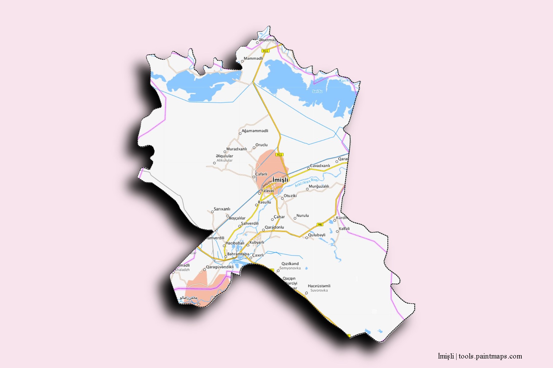 Imisli and counties map with 3D shadow effect