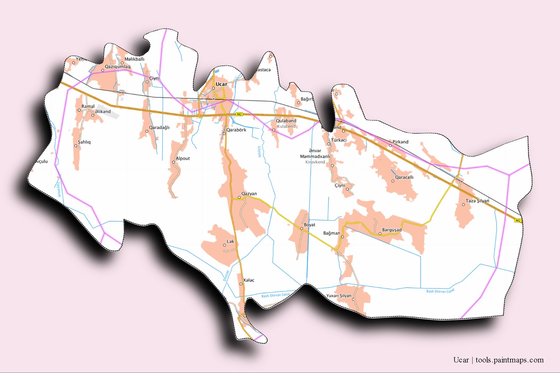 Ucar and counties map with 3D shadow effect