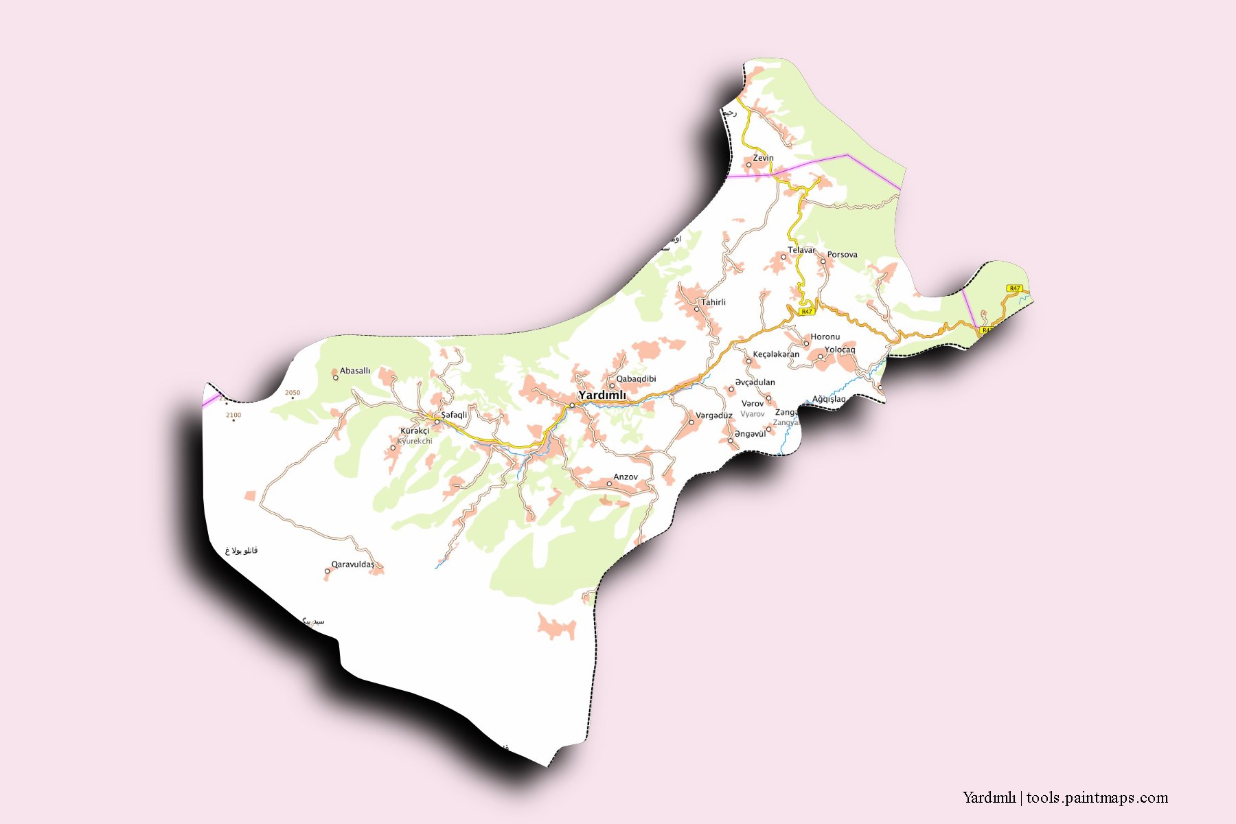 Yardimli and counties map with 3D shadow effect