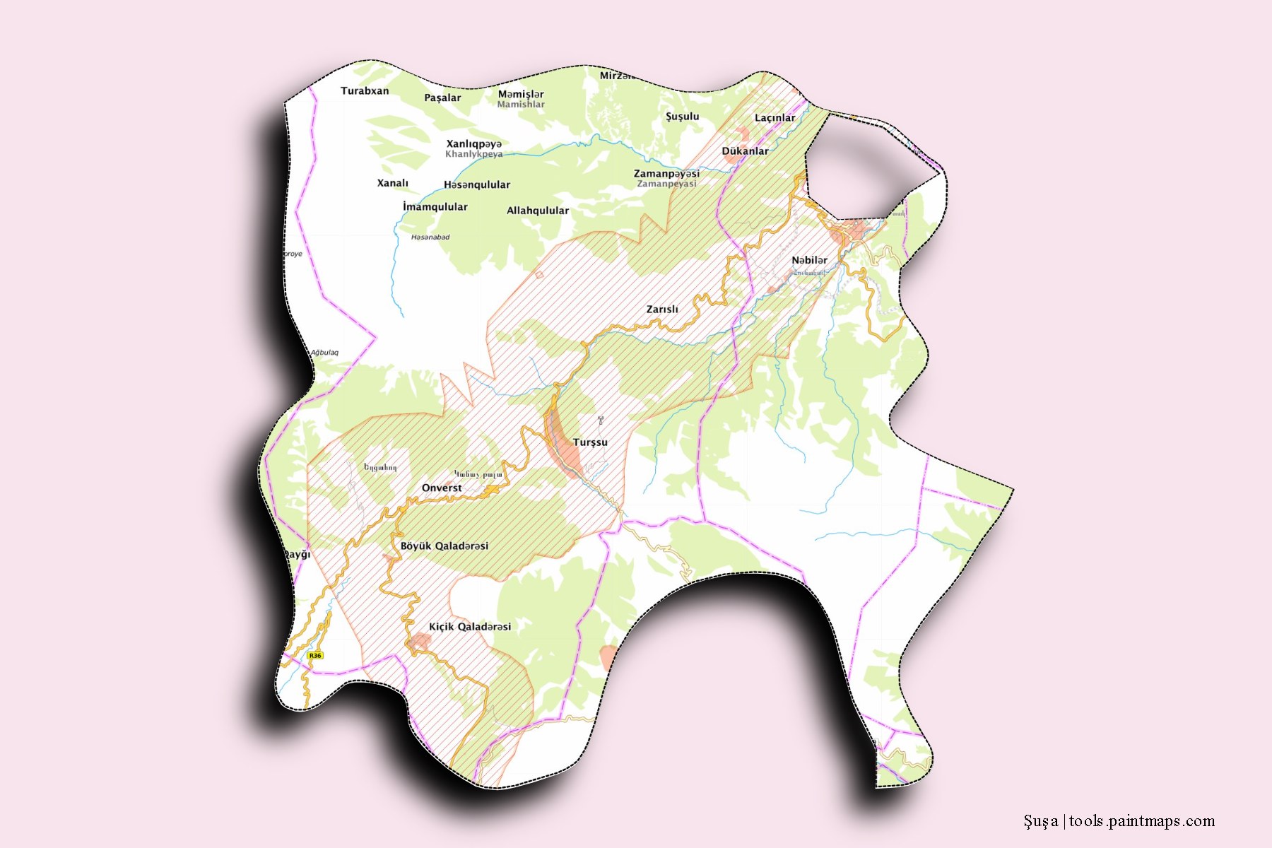 Susa and counties map with 3D shadow effect