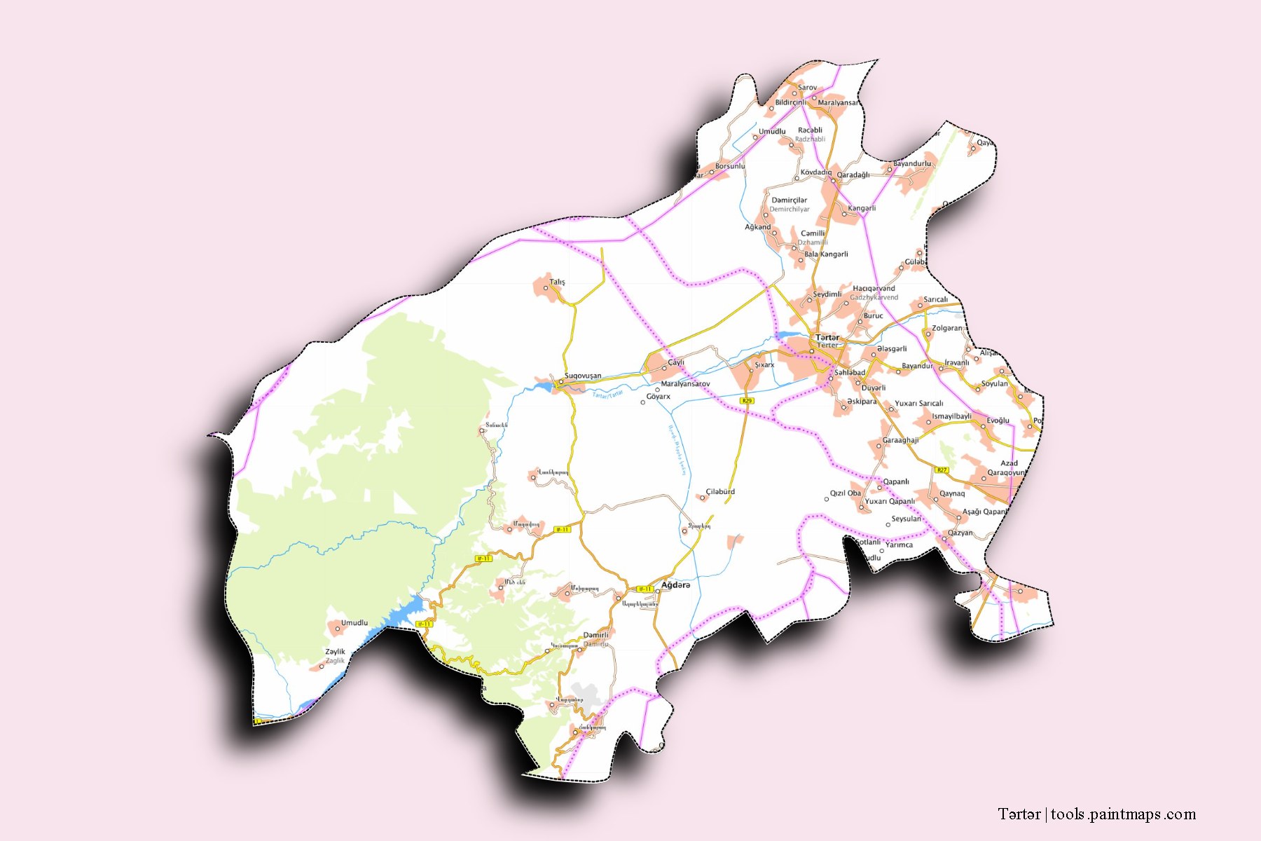 Tartar and counties map with 3D shadow effect