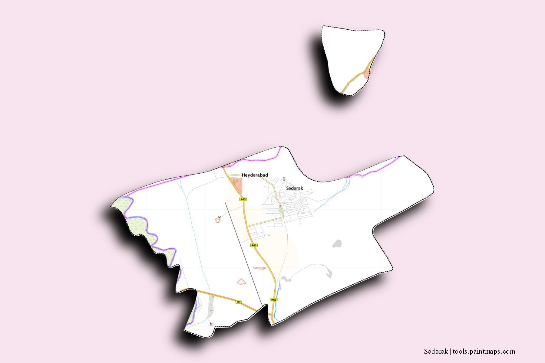 Azarbayjan-e Gharbi and counties map with 3D shadow effect