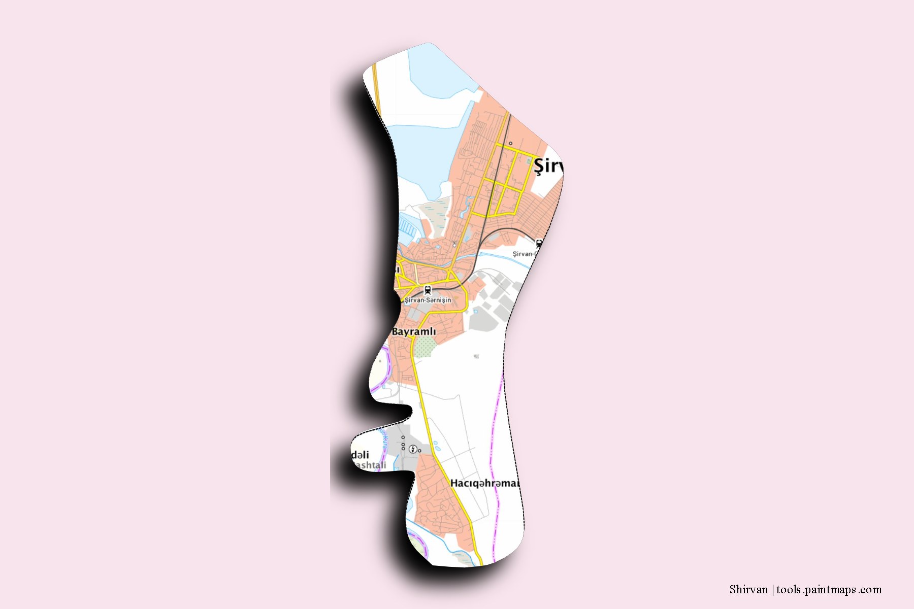 Sabirabad and counties map with 3D shadow effect