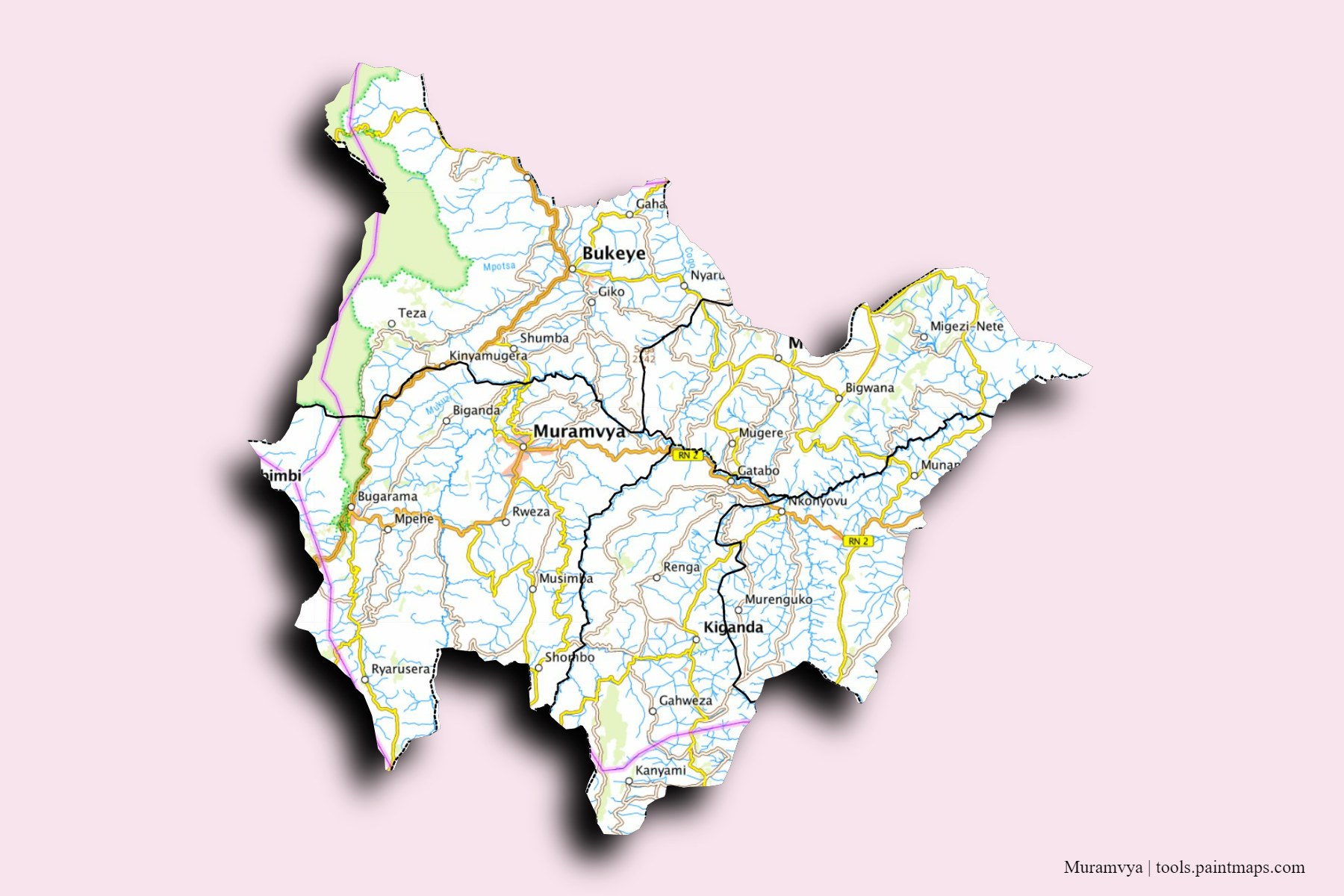 Muramvya Province and counties map with 3D shadow effect