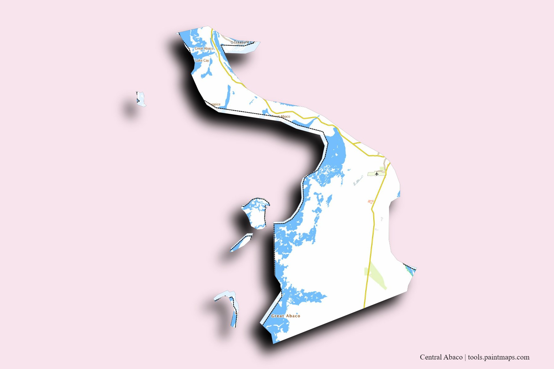 Central Abaco and counties map with 3D shadow effect