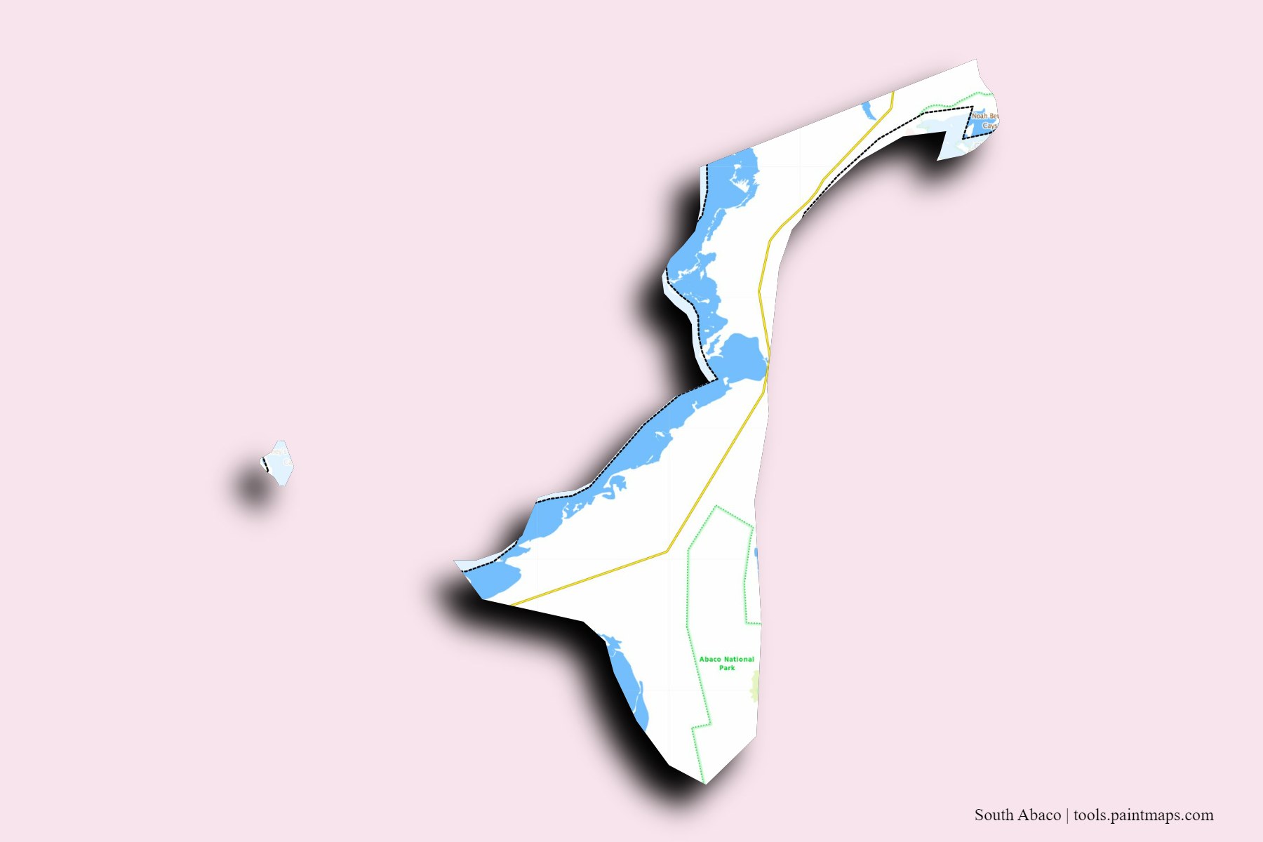 Mapa de South Abaco y sus distritos con efecto de sombra 3D