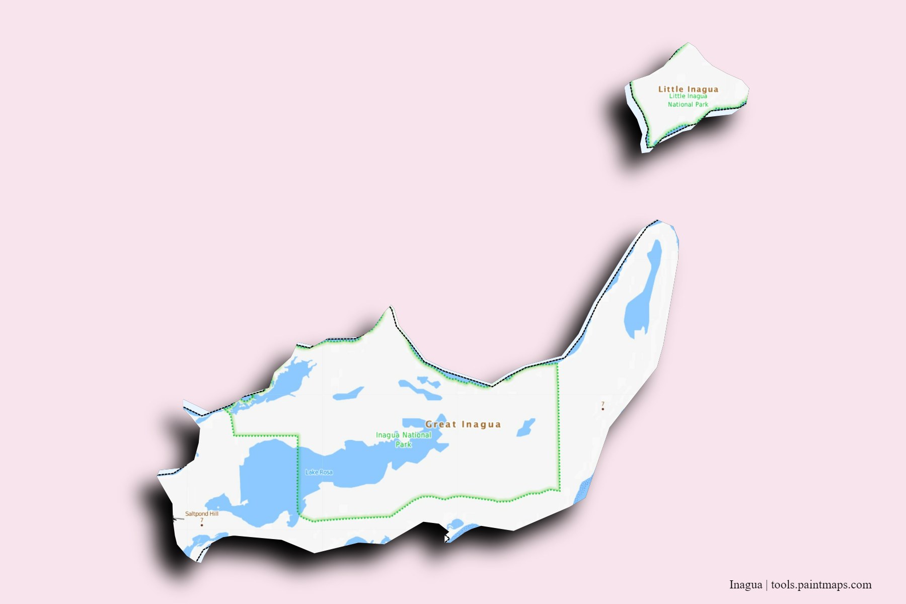 3D gölge efektli Inagua ve ilçeleri haritası