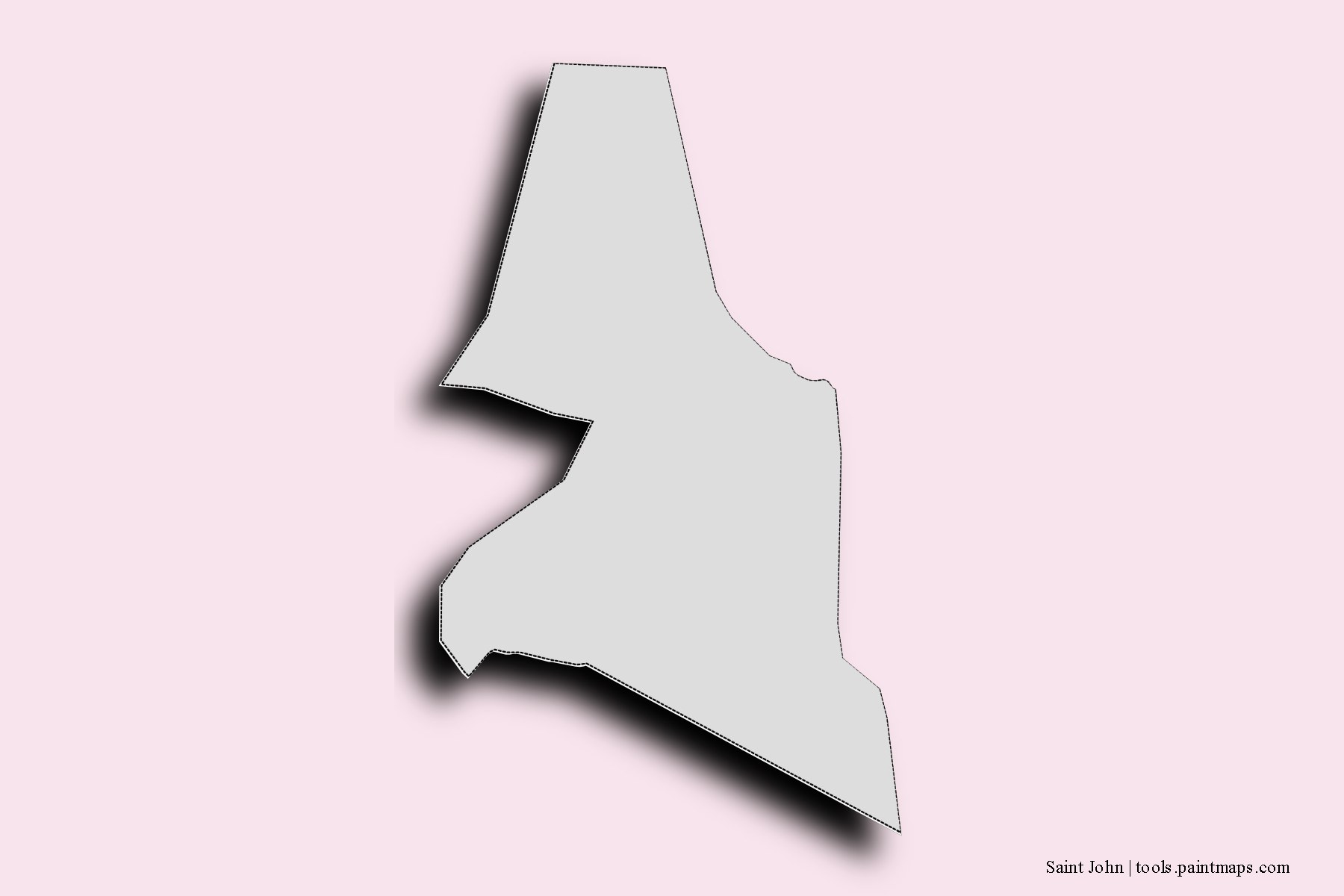 Saint John and counties map with 3D shadow effect