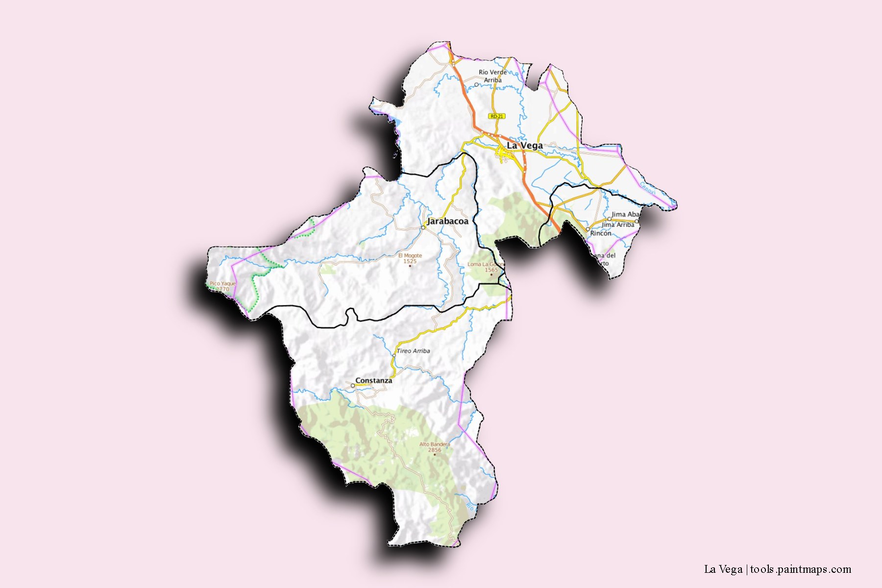 La Vega and counties map with 3D shadow effect