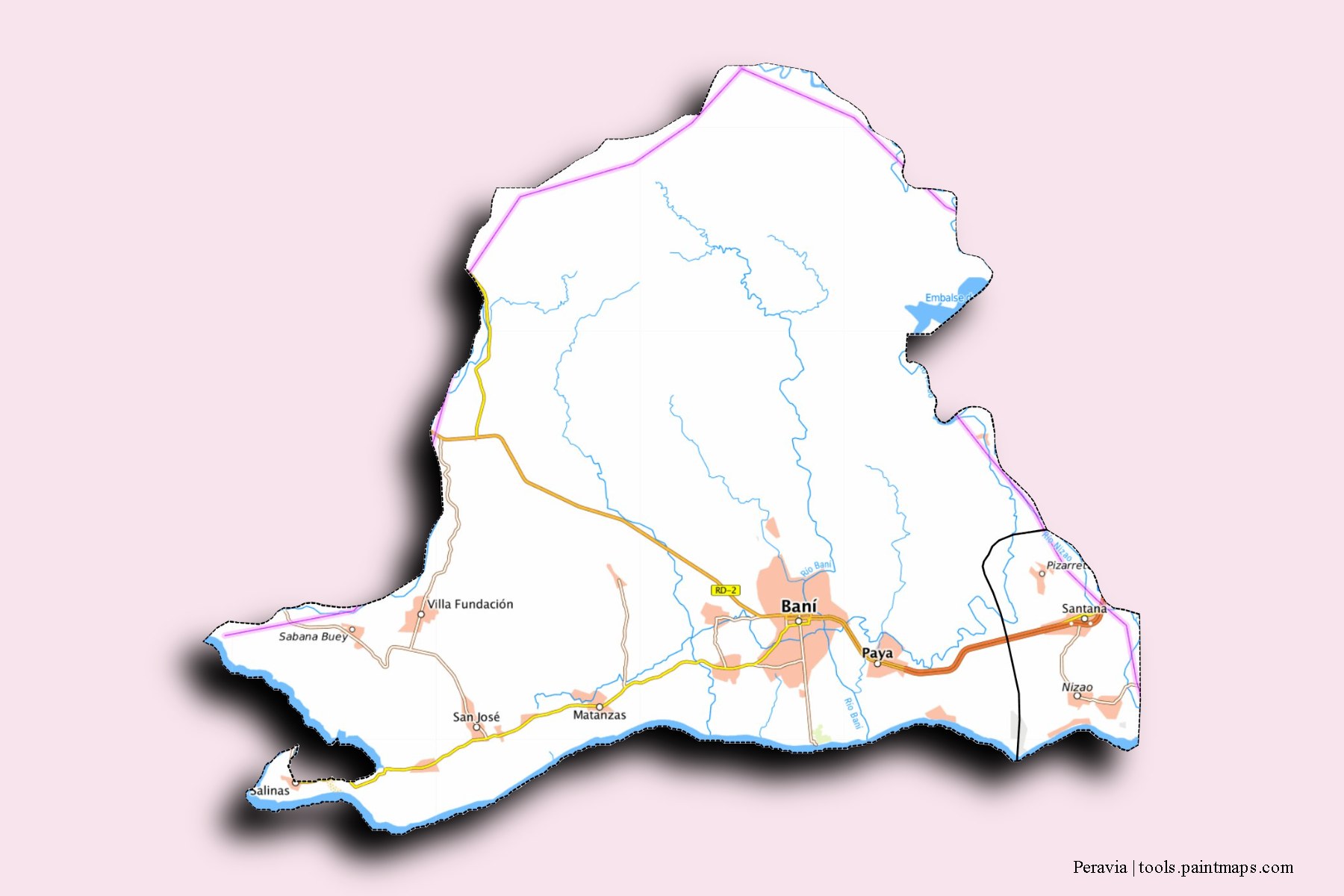 3D gölge efektli Prevaia Province ve ilçeleri haritası