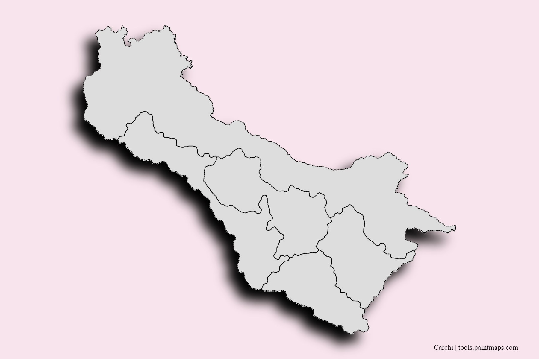 Carchi and counties map with 3D shadow effect