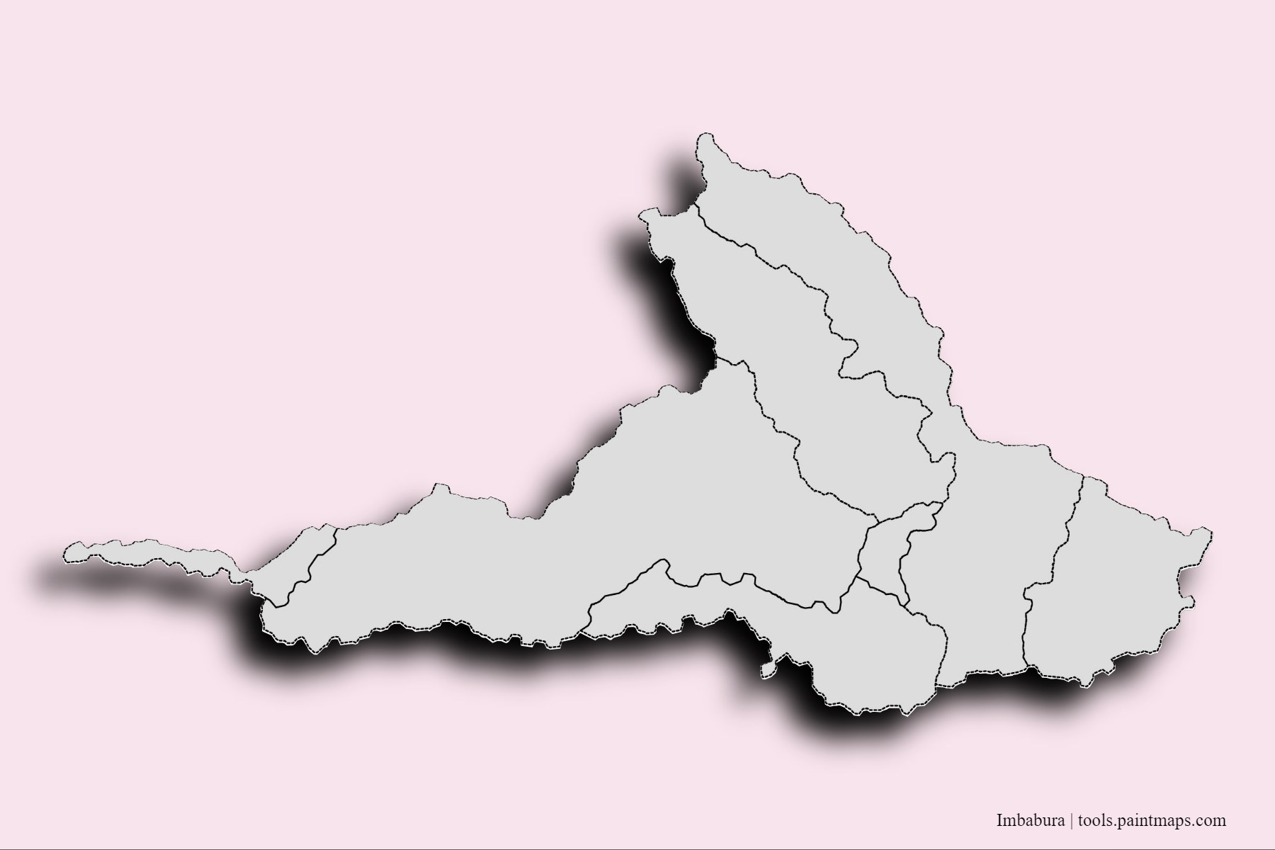 3D gölge efektli Imbabura Province ve ilçeleri haritası