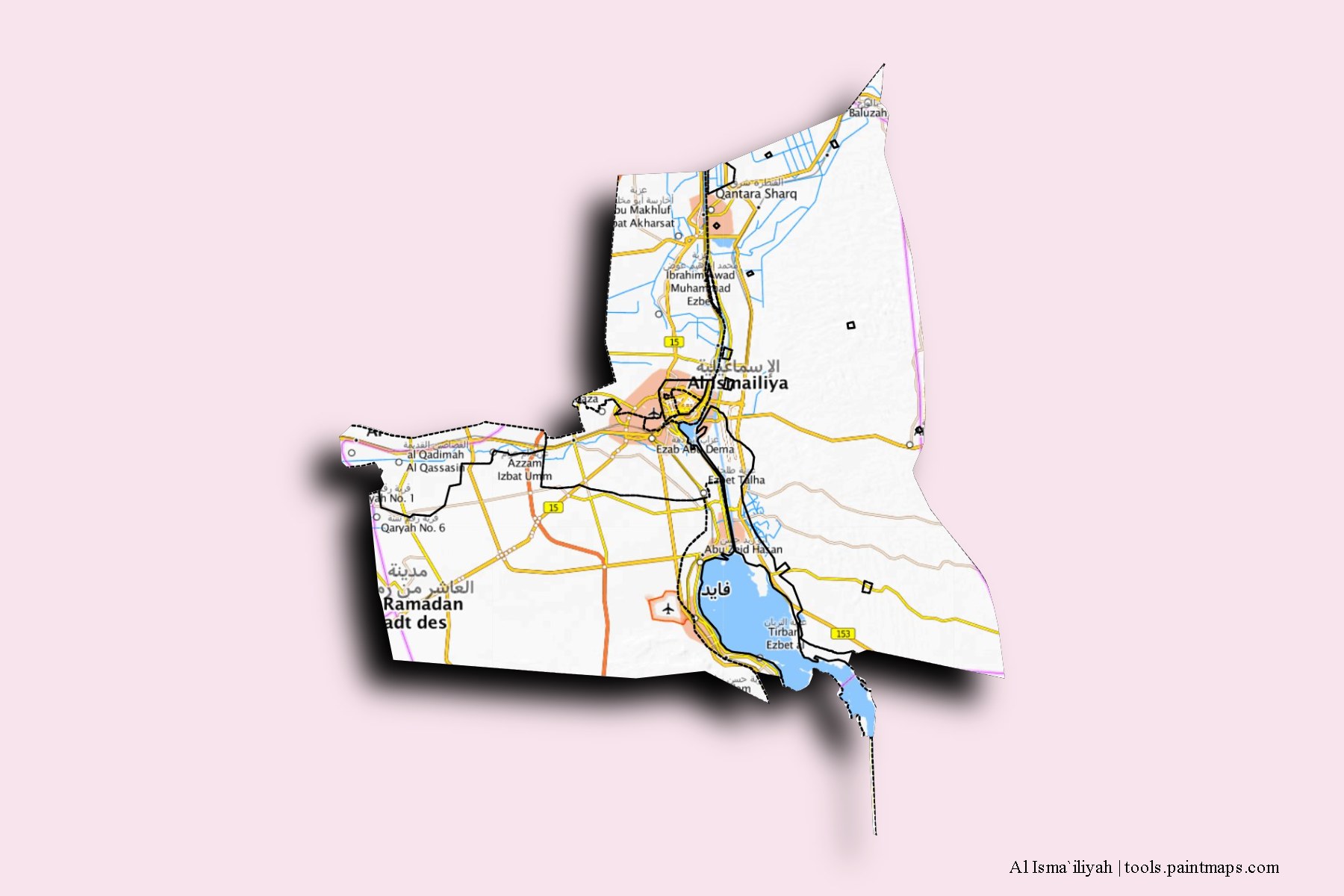 El Ismailia and counties map with 3D shadow effect