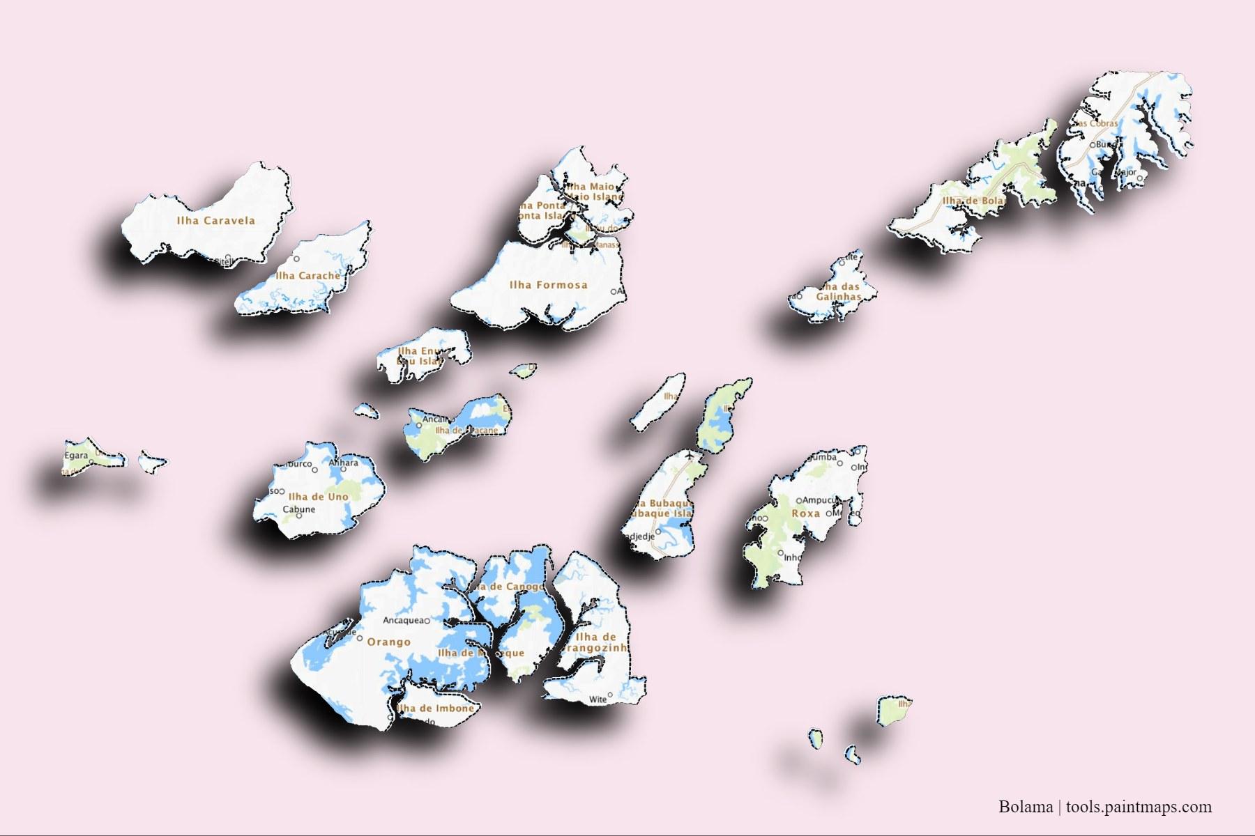 Bolama and counties map with 3D shadow effect