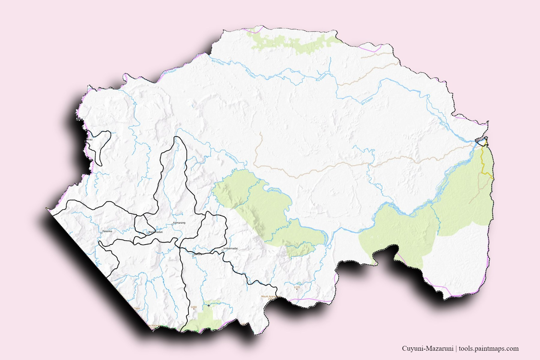 Pomeroon-Supenaam and counties map with 3D shadow effect