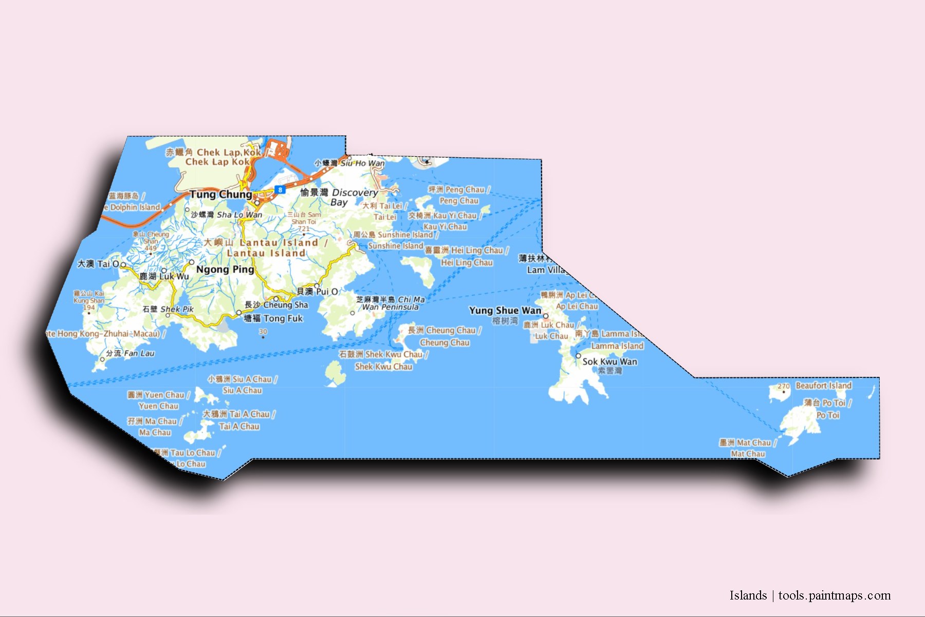 Islands and counties map with 3D shadow effect