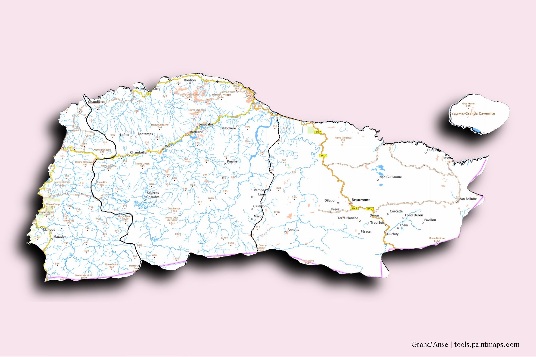 Grand' Anse and counties map with 3D shadow effect